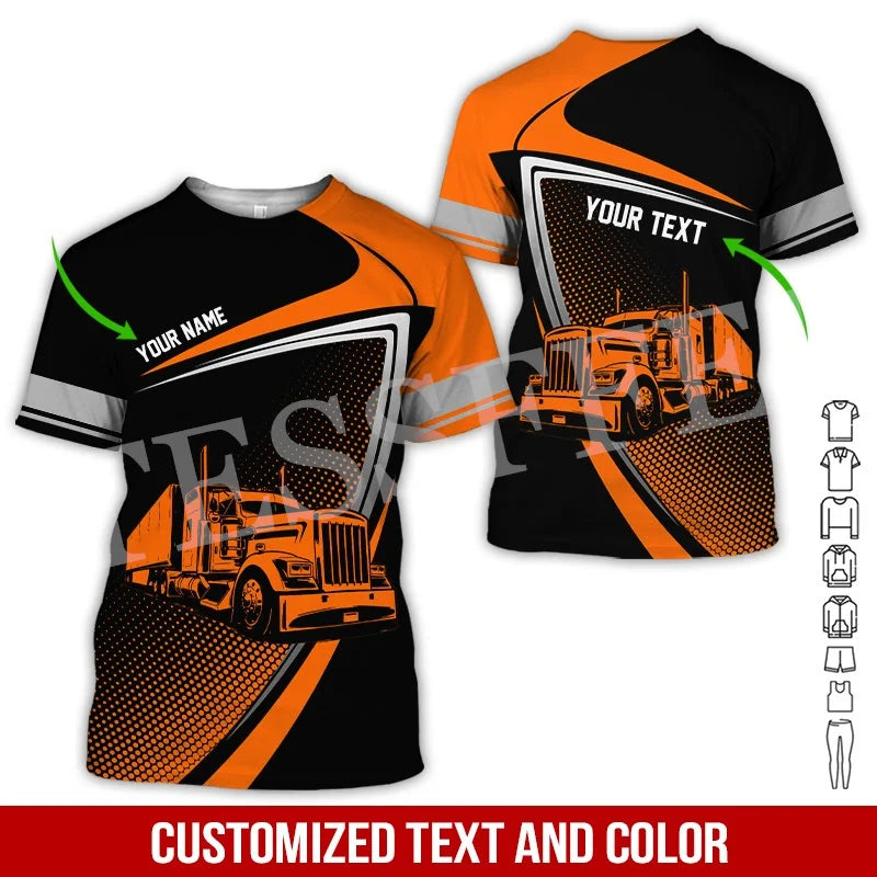 Custom Name Cosplay Worker Heavy Equipment Tow Truck Multicolor Retro Harajuku 3DPrint Streetwear Summer T-Shirts Short Sleeve B