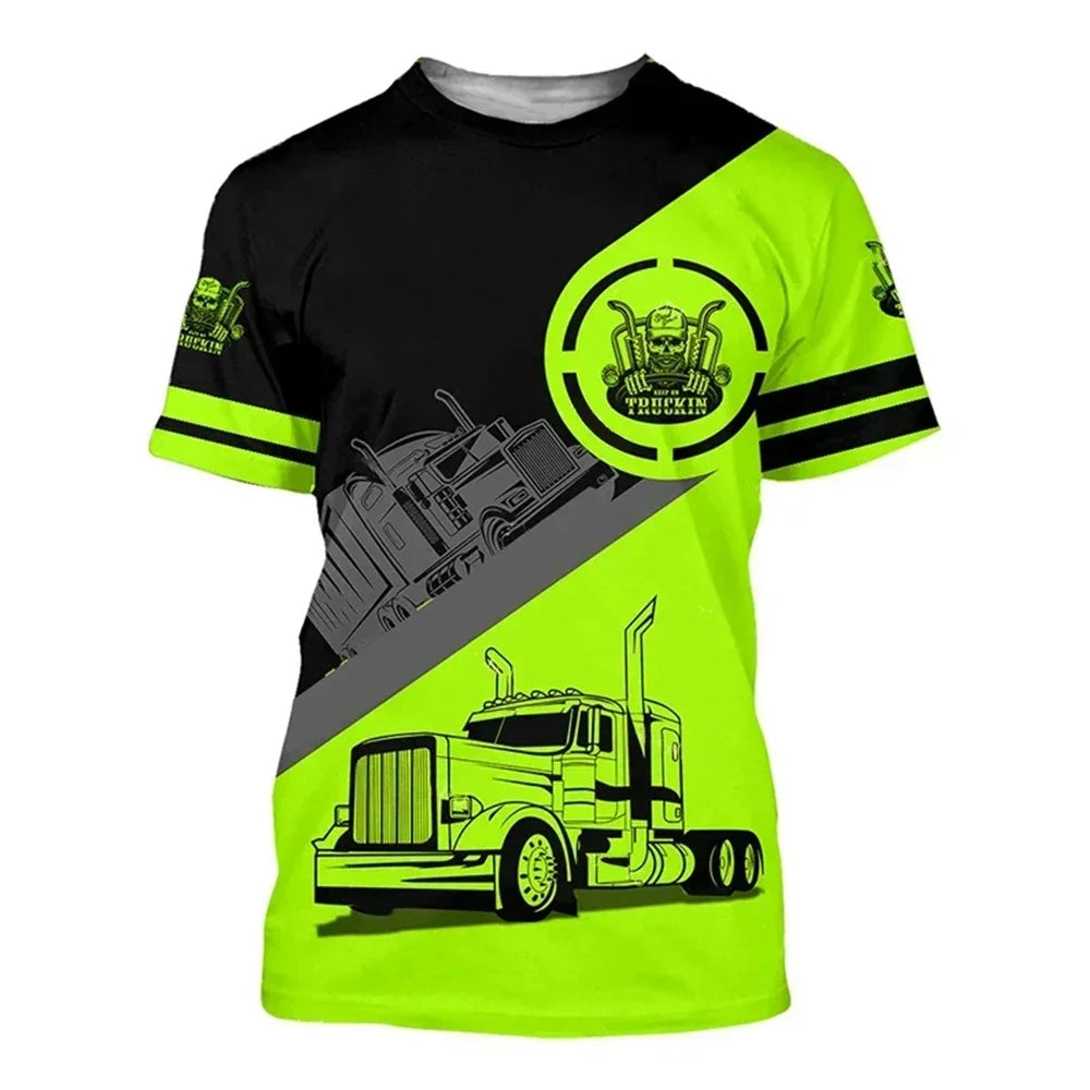 Workwear Summer Breathable Mens T Shirt 3D Print Style Truck Driver Safety Transport Uniform Oversize Loose Top