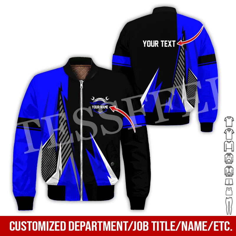 Custom Name Cosplay Worker Heavy Equipment Tow Truck Retro 3D Print Bomber Jacket Winter Harajuku Oversize Casual Flight Coat X1