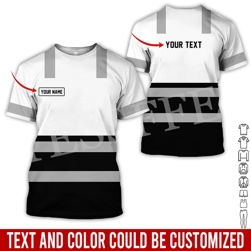 Custom Name Cosplay Worker Heavy Equipment Tow Truck Multicolor Retro Harajuku 3DPrint Streetwear Summer T-Shirts Short Sleeve B