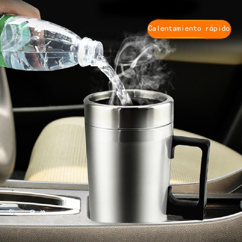 Ldafava Taza Calefactora Para Coche, Taza De Viaje Calefactable De Acero Inoxidable De 14 Onzas Con Tapa Antiderrames, Cable para encendedor de cigarrillos, cargador automático, termo aislado(24V)
