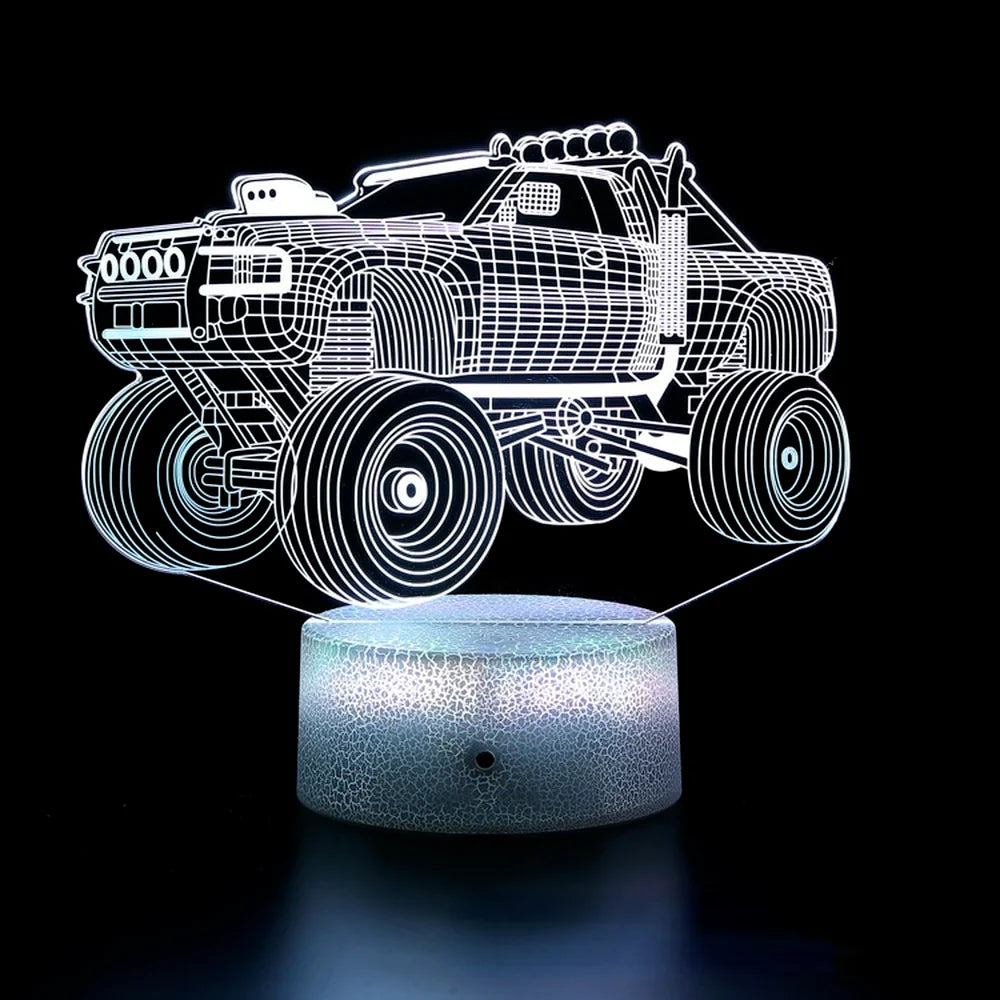 3D Truck Illusion Lamp Colorful Led Night Lights Fire Truck Table Lamp Touch Remote 3d Tractor Bedside Lamp Gifts for Boys Baby