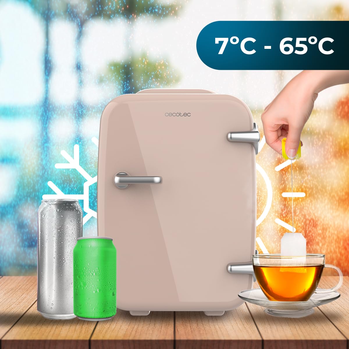 Cecotec Mini Nevera Bolero MiniCooling Río White 4L. Funcionamiento 12V-220V, Compatible coche y caravanas, Función enfriamiento y calentamiento, Rango temperatura 5-65º, Transporte fácil