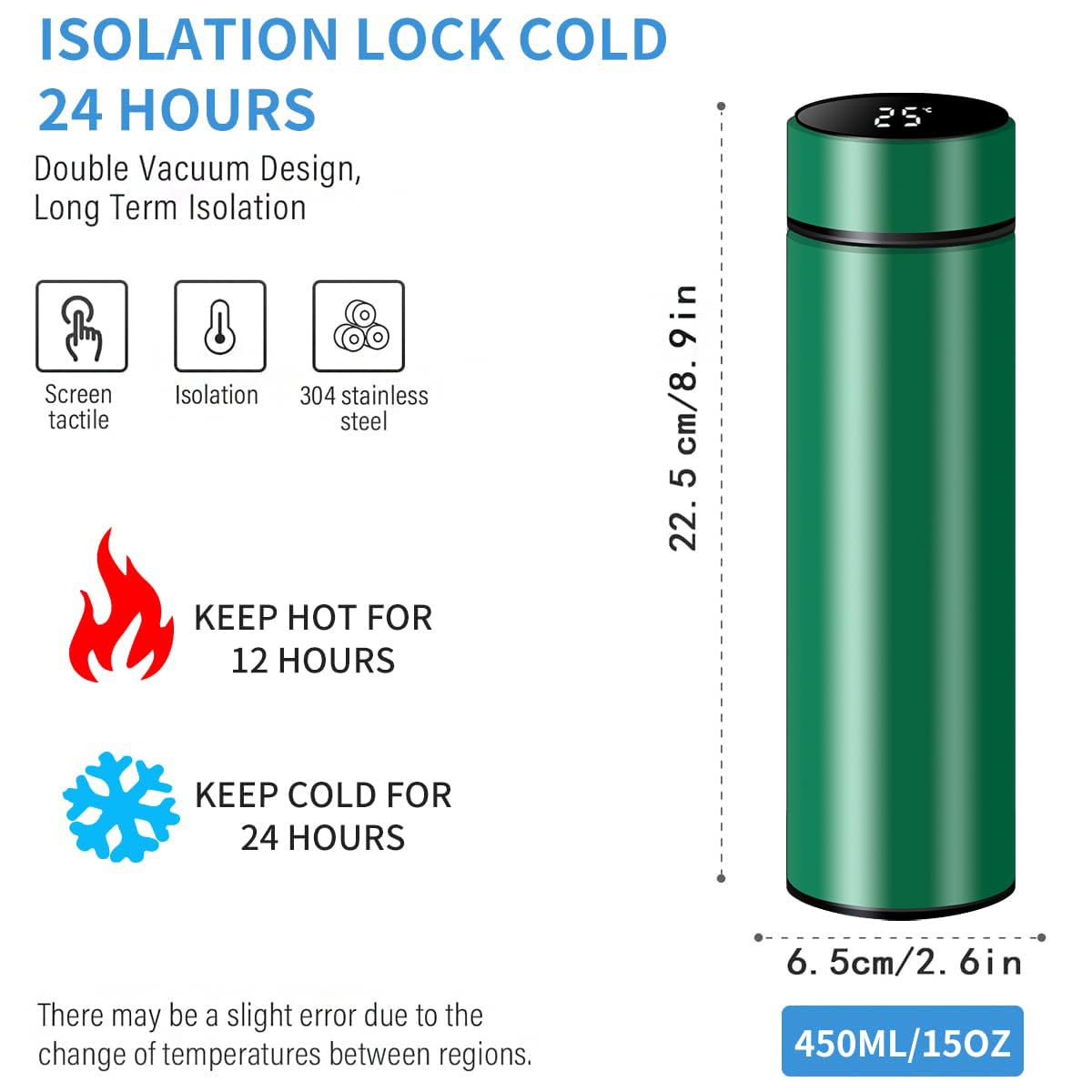 Botella de agua inteligente de acero inoxidable, termo, taza de viaje con pantalla tĂĄctil LCD inteligente, mantiene caliente o frĂo, portĂĄtil, para tĂ©, cafĂ©, vacĂo, aislamiento al vacĂo en paredes