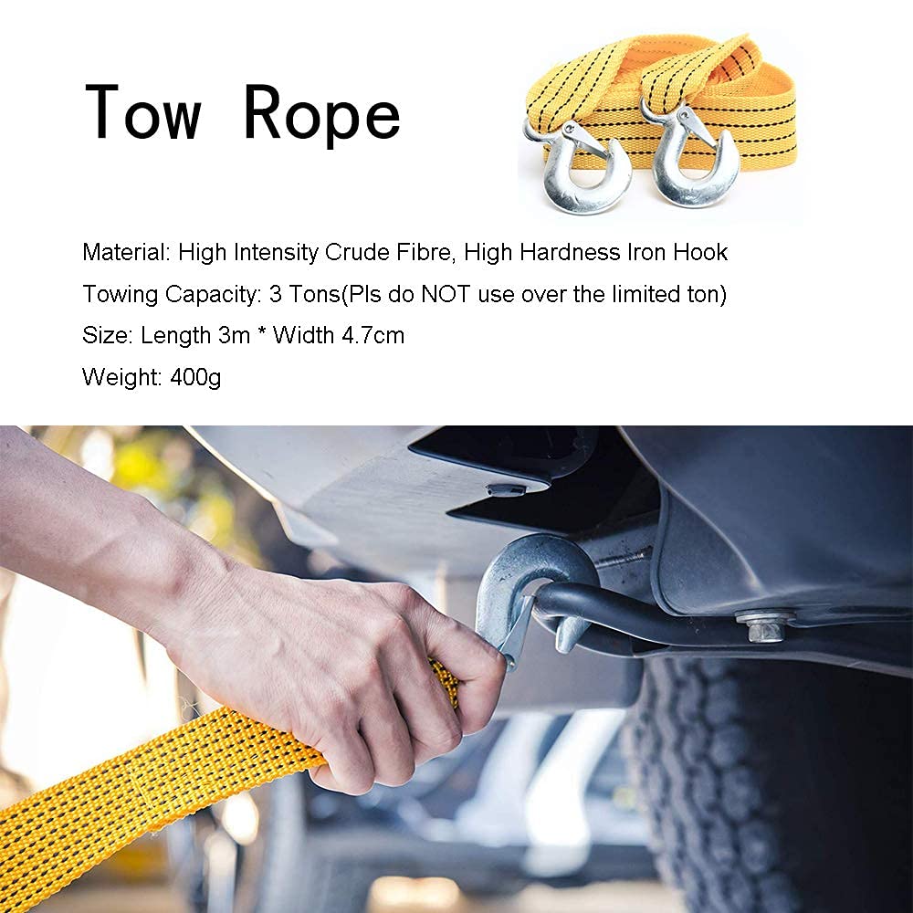 TourKing Kit de emergencia de asistencia en carretera, 9 piezas, herramienta de emergencia para coche, kit de seguridad para viajes europeos con cuerda de remolque, accesorio ideal para camiones, SUV