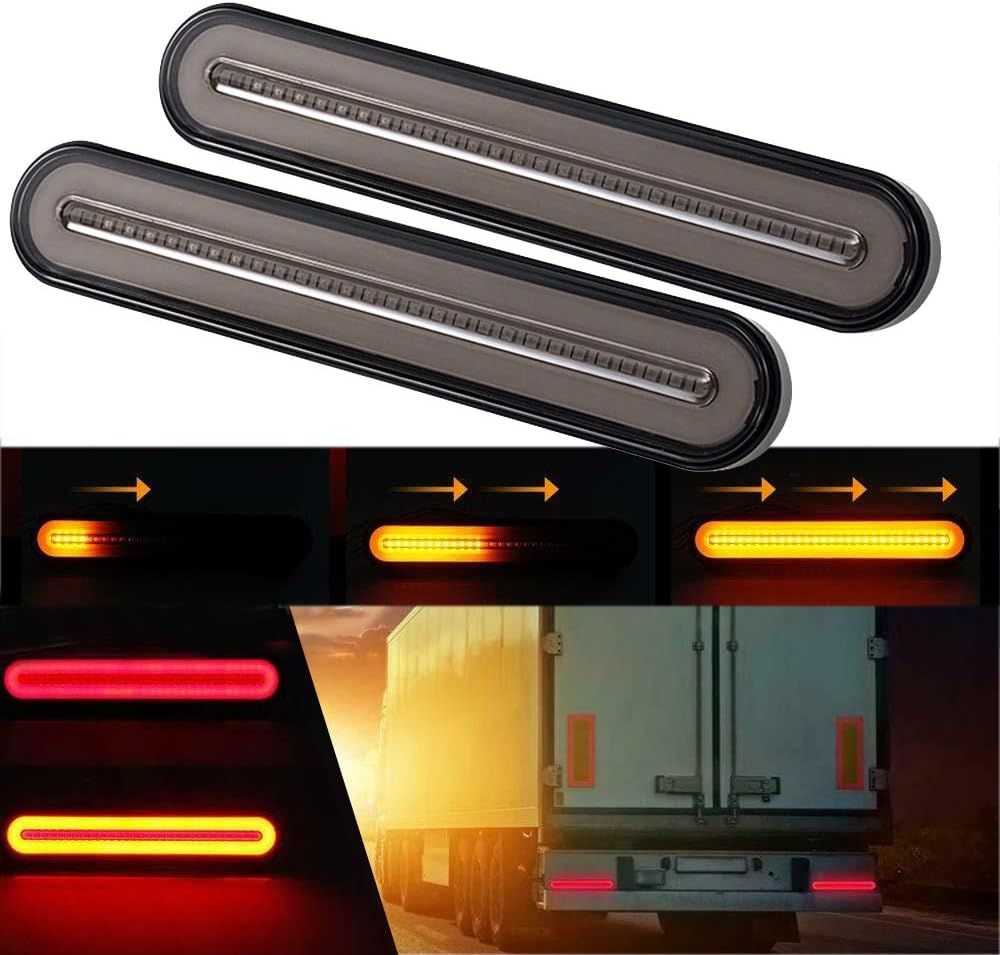 GSRECY Amarillo y rojo 100 LED Detener dinámico Fluir Señal de giro Freno Luz trasera Luz trasera Trailer Camión Camión (Paquete de 2)