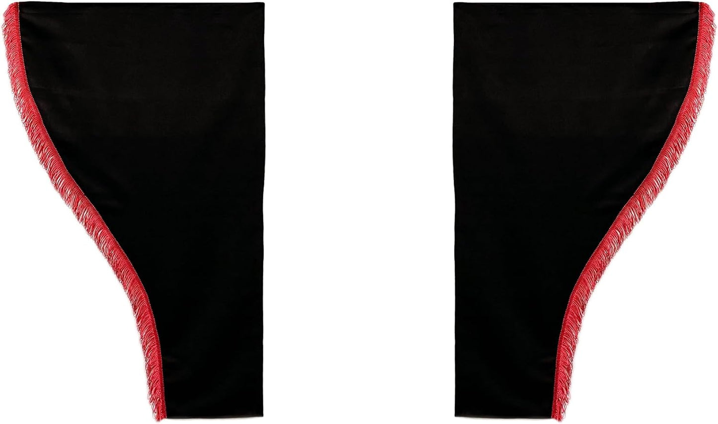 Juego de 3 cortinas para camiones en negro con flecos rojos