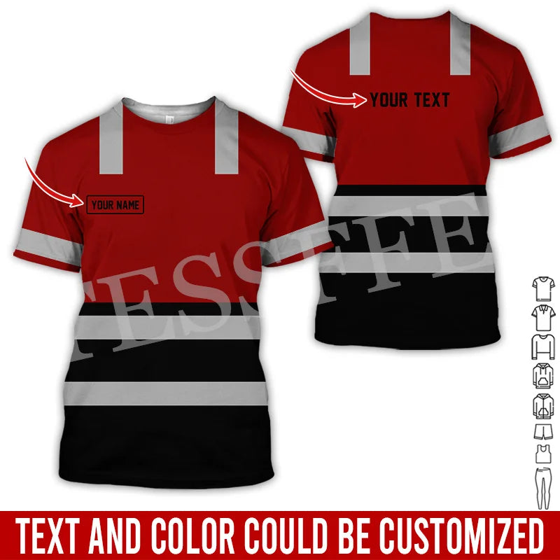 Custom Name Cosplay Worker Heavy Equipment Tow Truck Multicolor Retro Harajuku 3DPrint Streetwear Summer T-Shirts Short Sleeve B