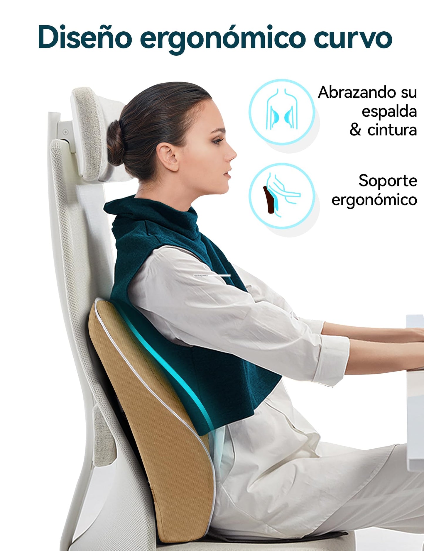 Travel Ease Cojín de Soporte Lumbar Ergonómico, Respaldo de Espuma Viscoelástica para Asiento de Automóvil, Silla de Oficina, Respaldo con Cubierta Antiestática y Correas Ajustables Dobles, Negro