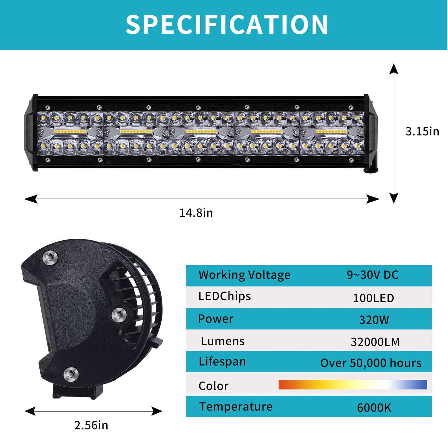 Kraumi Faro Trabajo LED de Coche 12V 7’’ 300W Faros Led 27,000LM 6000K IP67 Impermeable Off-road Foco para Moto ATV SUV Tractor Camión Barco