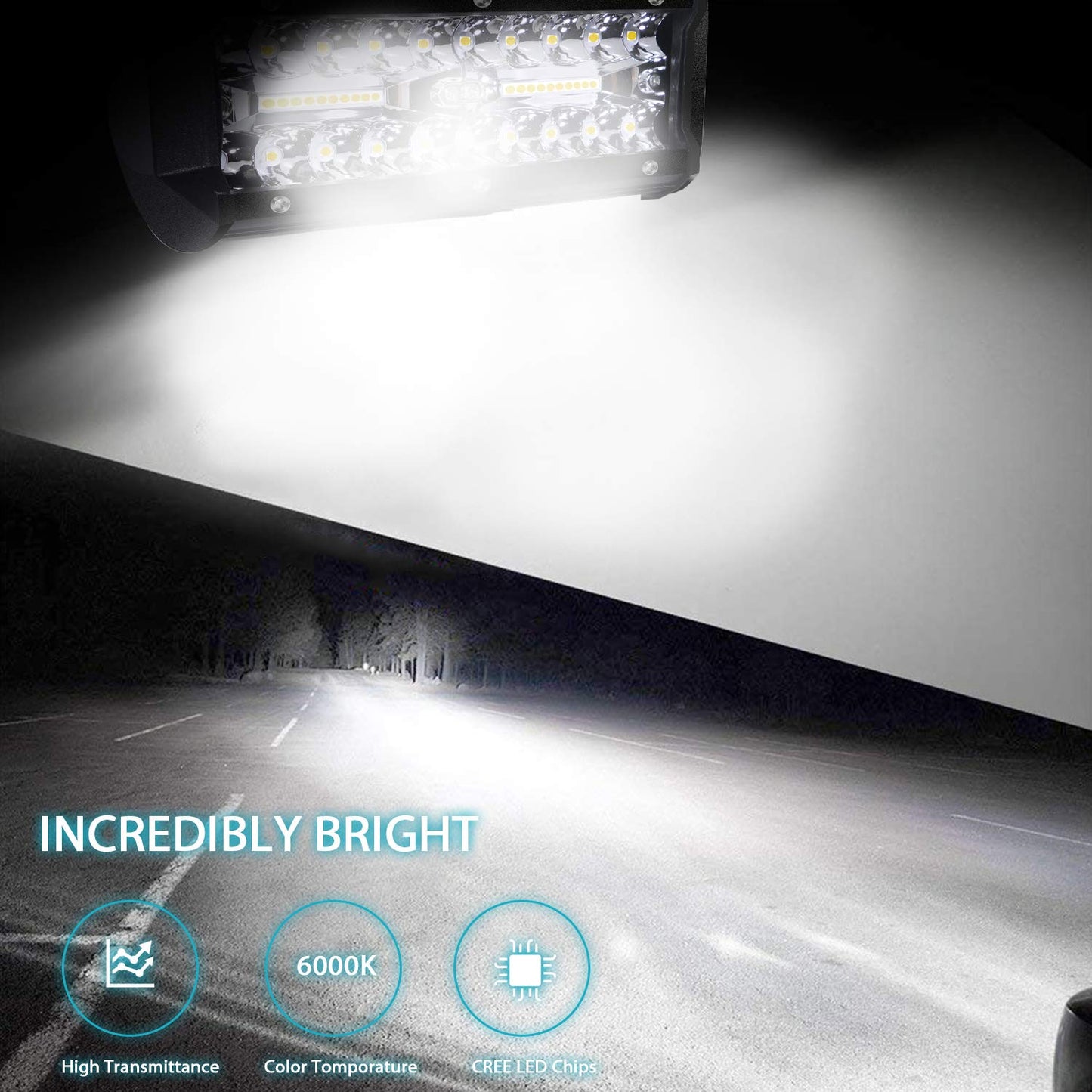Kraumi Faro Trabajo LED de Coche 12V 7’’ 300W Faros Led 27,000LM 6000K IP67 Impermeable Off-road Foco para Moto ATV SUV Tractor Camión Barco