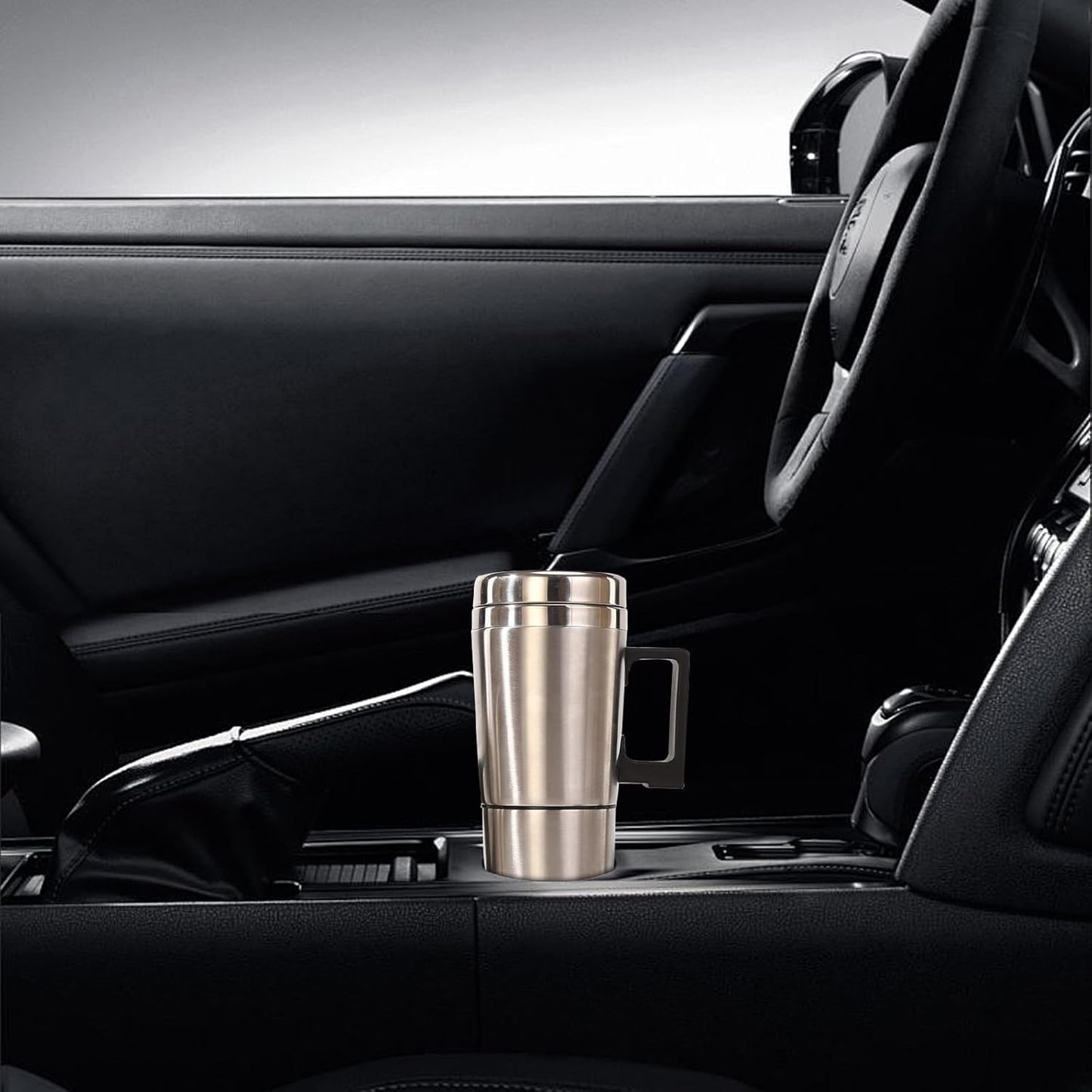 Ldafava Taza Calefactora Para Coche, Taza De Viaje Calefactable De Acero Inoxidable De 14 Onzas Con Tapa Antiderrames, Cable para encendedor de cigarrillos, cargador automático, termo aislado(24V)