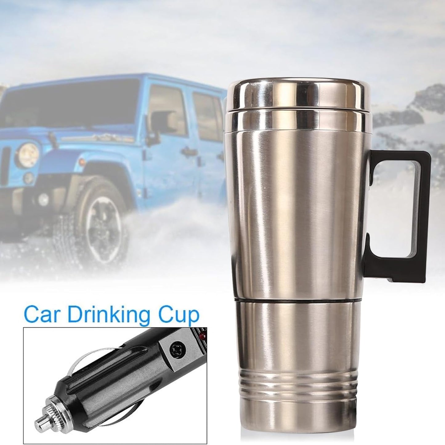 Ldafava Taza Calefactora Para Coche, Taza De Viaje Calefactable De Acero Inoxidable De 14 Onzas Con Tapa Antiderrames, Cable para encendedor de cigarrillos, cargador automático, termo aislado(24V)