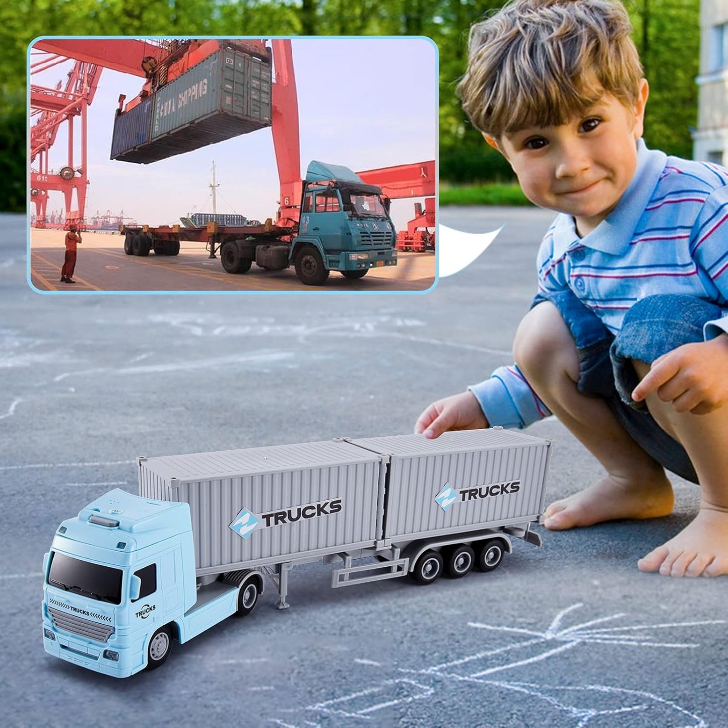 HERSITY Camión Contenedor Transporter Juguetes con Luces y Sonidos Coche de fricción Educativo Regalos para Niños Niñas de 3 4 5 6 Años
