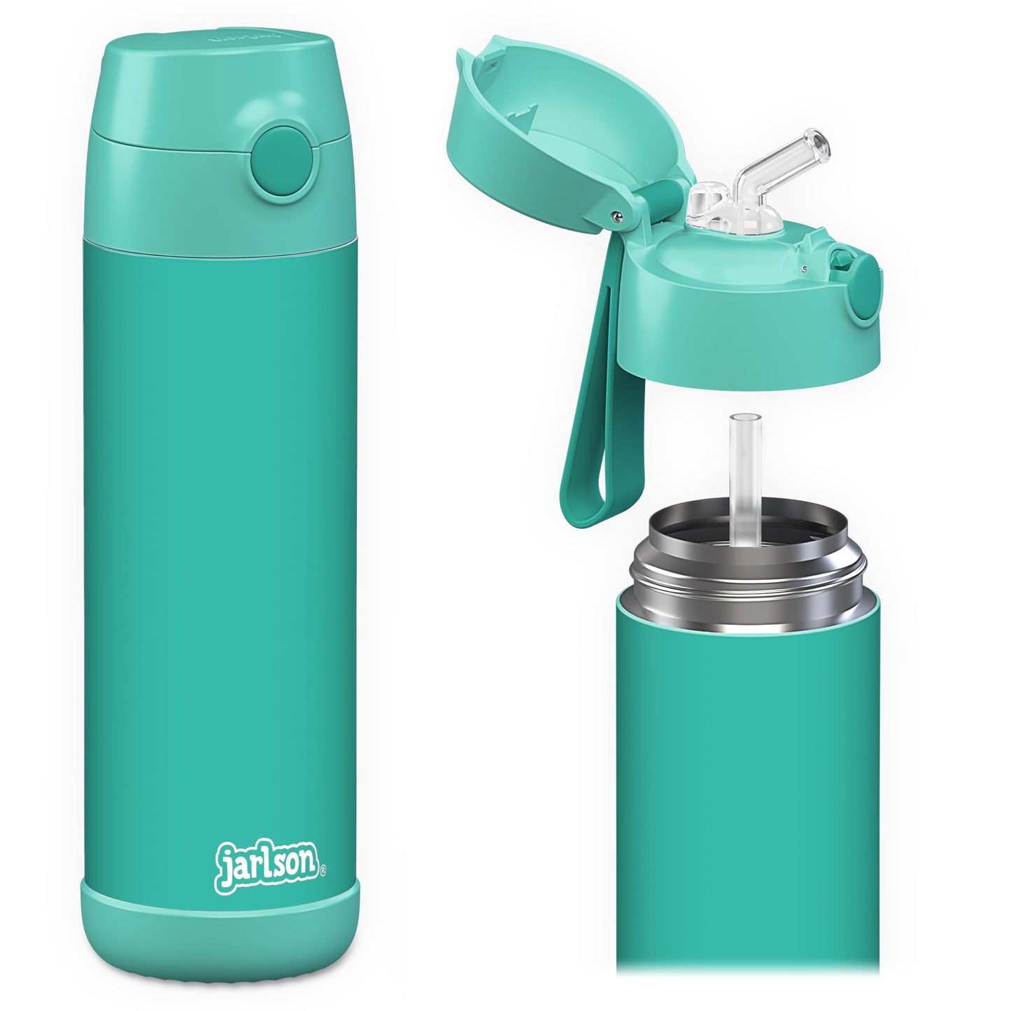 Jarlson®, Botella térmica de acero inoxidable, para niños, libre de BPA, botella para bebidas con pajilla, termo de 500 ml (Camión de bomberos rojo, 500 ml)