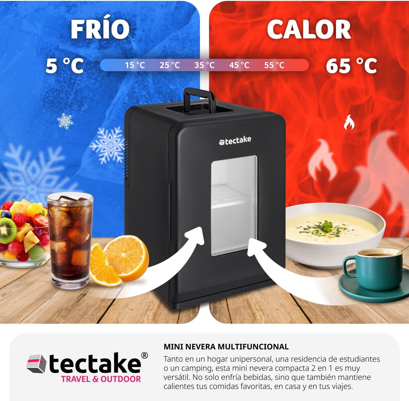 TecTake® mini nevera portatil electrica, nevera pequeña para cosméticos, frigorificos pequeños 2 en 1 con función enfriamiento y calefacción, cables AC/DC y modo ECO - Negro