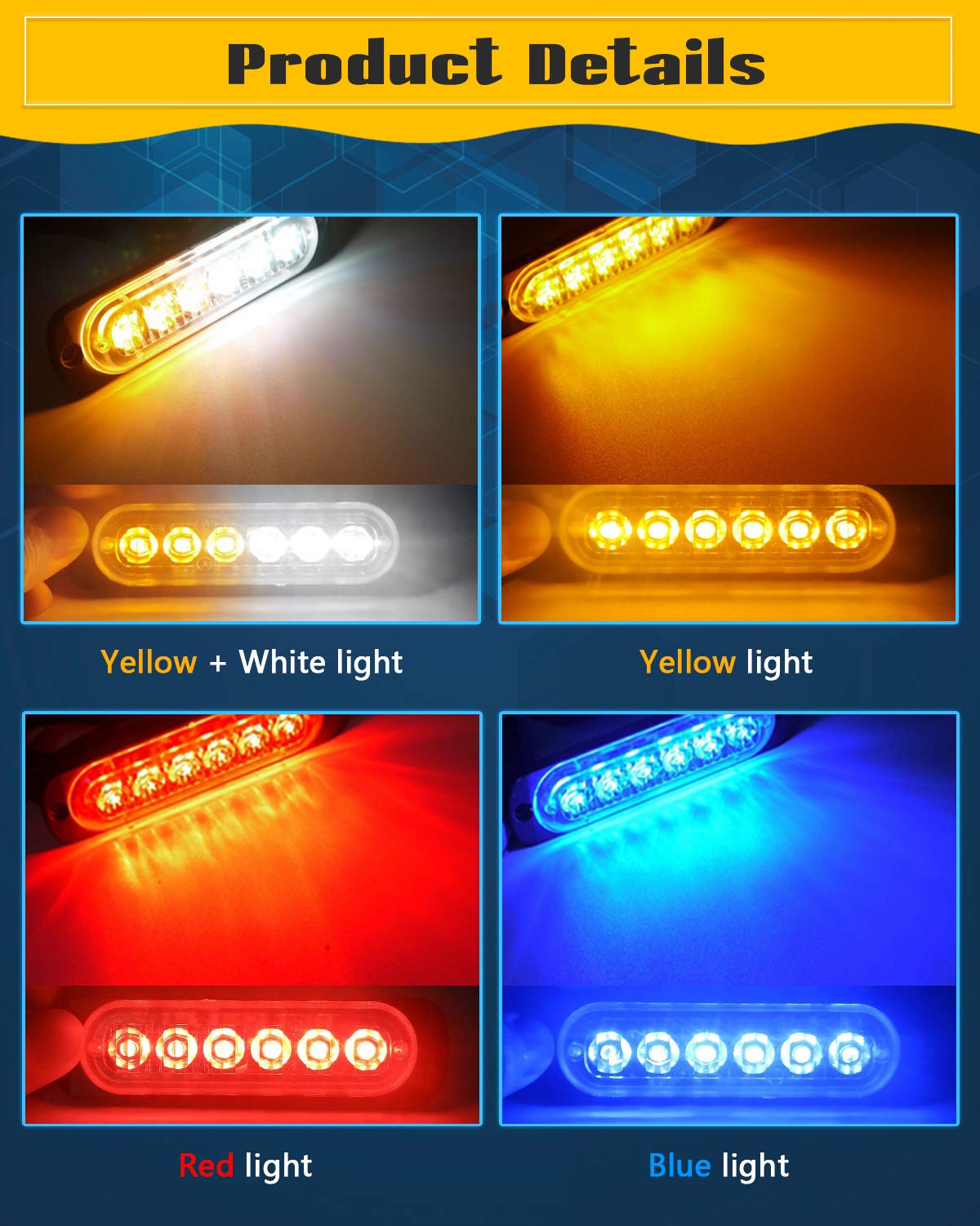 DEFVNSY - Paquete de 4-6 LED Marcador lateral blanco ámbar 12V-24V DC Marcador lateral de camión de coche Luz indicadora Barra de luz Luz de separación Luces estroboscópicas para remolque