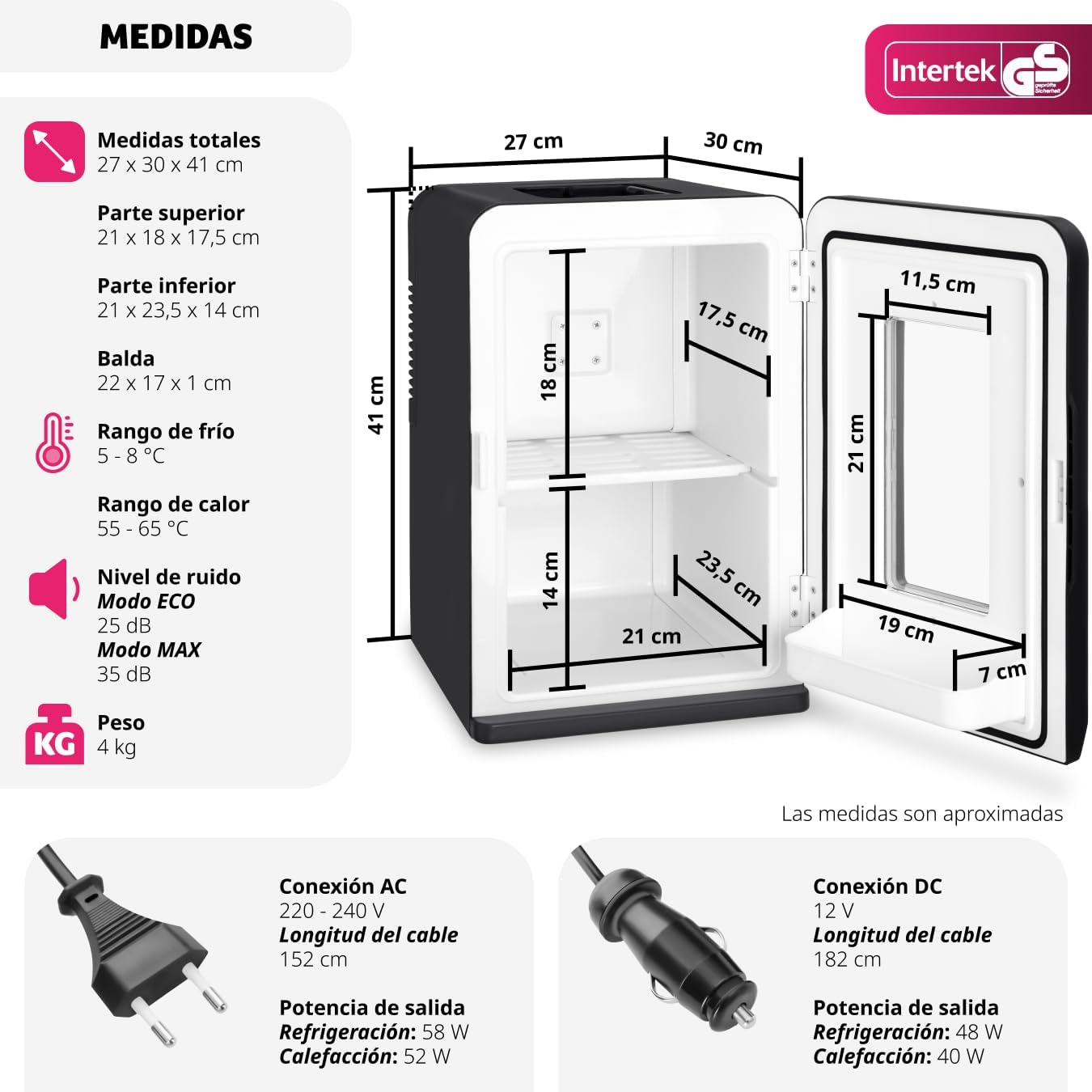 TecTake® mini nevera portatil electrica, nevera pequeña para cosméticos, frigorificos pequeños 2 en 1 con función enfriamiento y calefacción, cables AC/DC y modo ECO - Negro