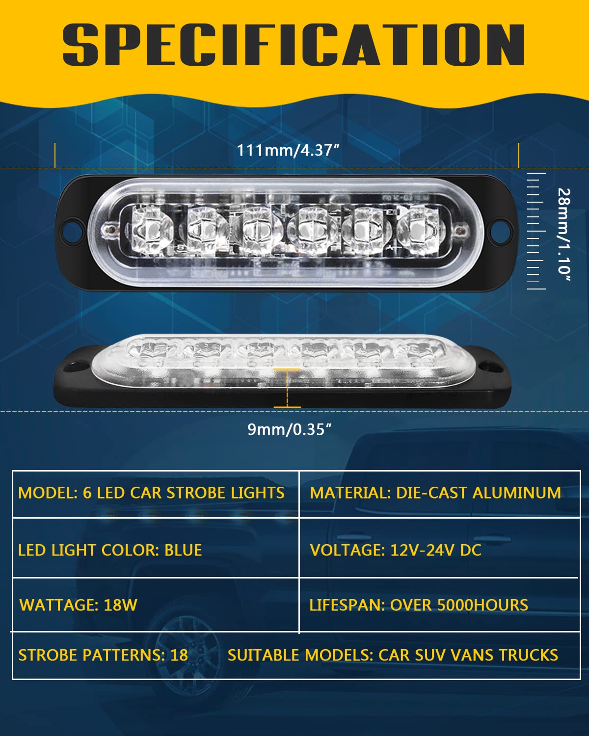 DEFVNSY - Paquete de 4-6 LED Marcador lateral blanco ámbar 12V-24V DC Marcador lateral de camión de coche Luz indicadora Barra de luz Luz de separación Luces estroboscópicas para remolque