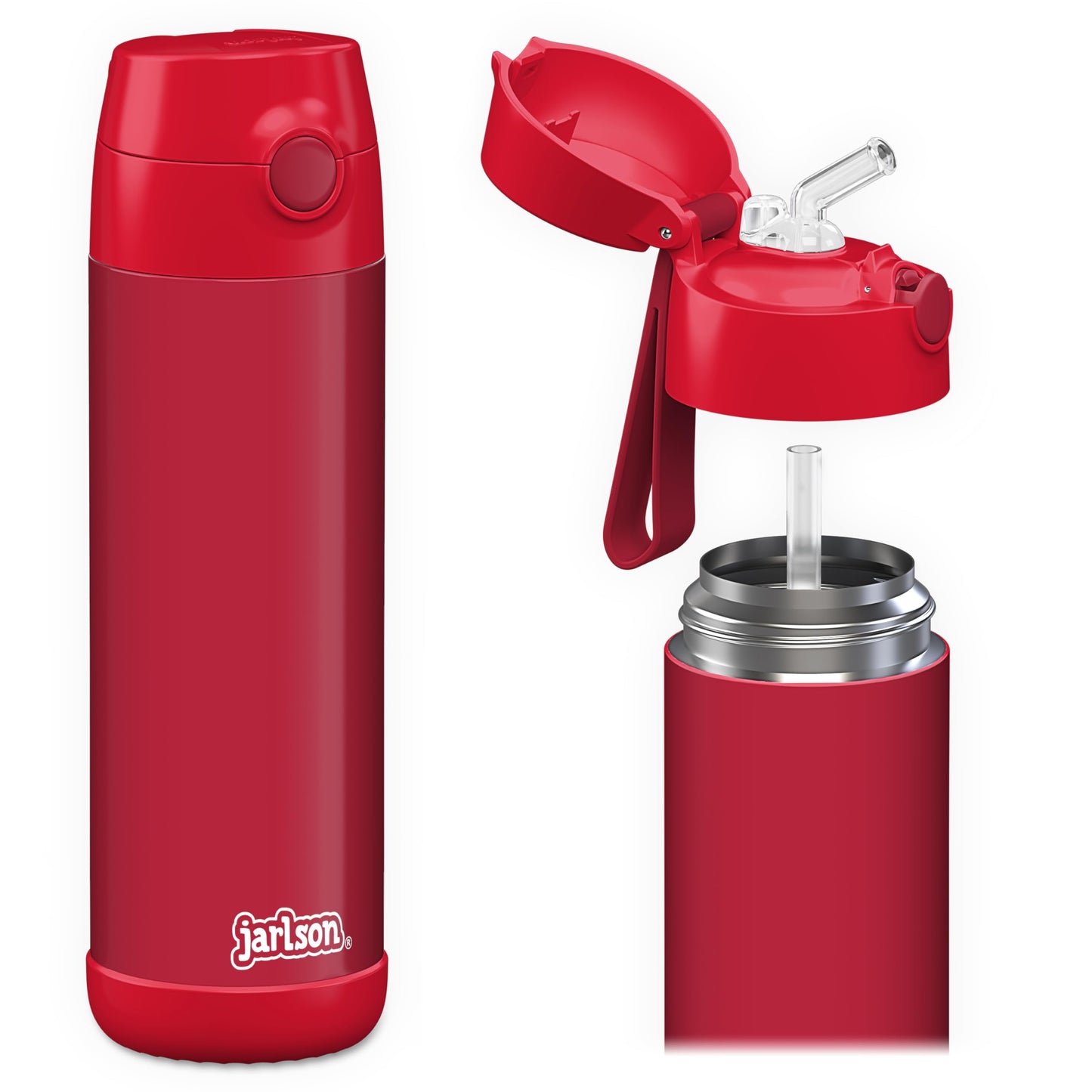 Jarlson®, Botella térmica de acero inoxidable, para niños, libre de BPA, botella para bebidas con pajilla, termo de 500 ml (Camión de bomberos rojo, 500 ml)