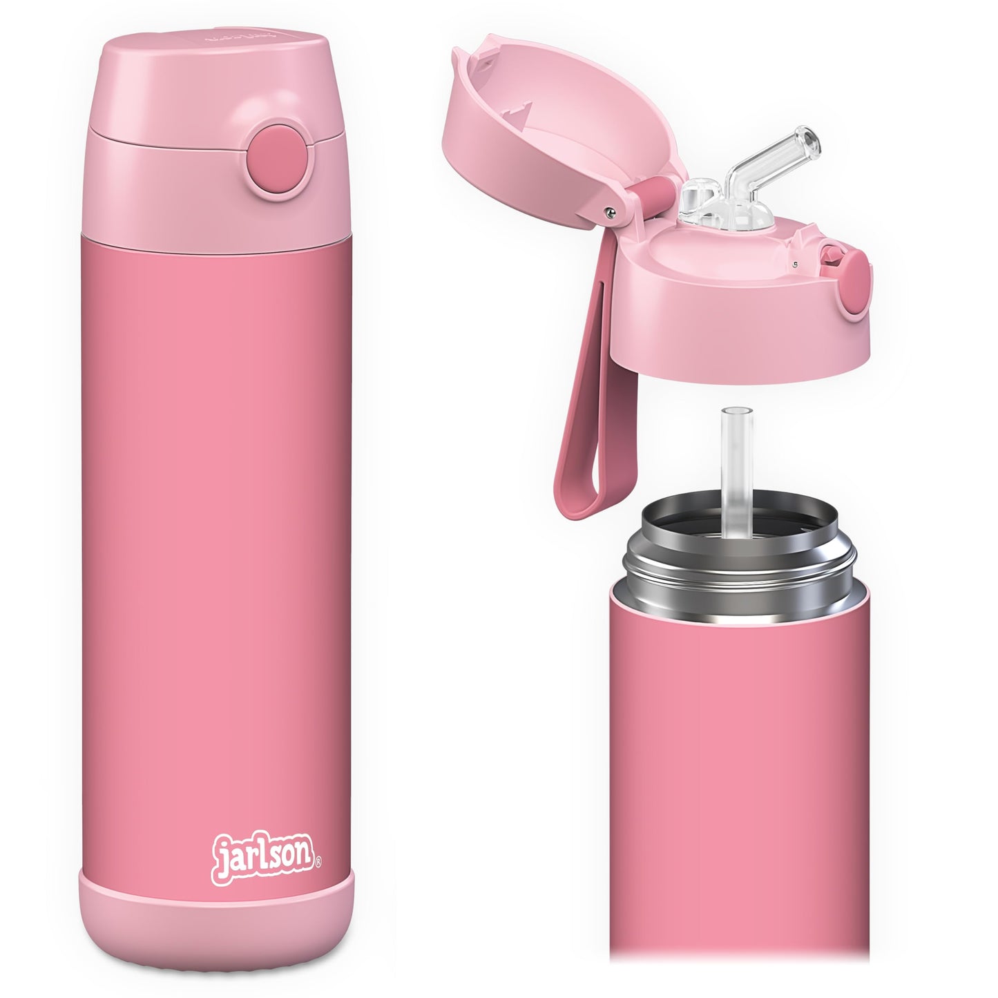 Jarlson®, Botella térmica de acero inoxidable, para niños, libre de BPA, botella para bebidas con pajilla, termo de 500 ml (Camión de bomberos rojo, 500 ml)