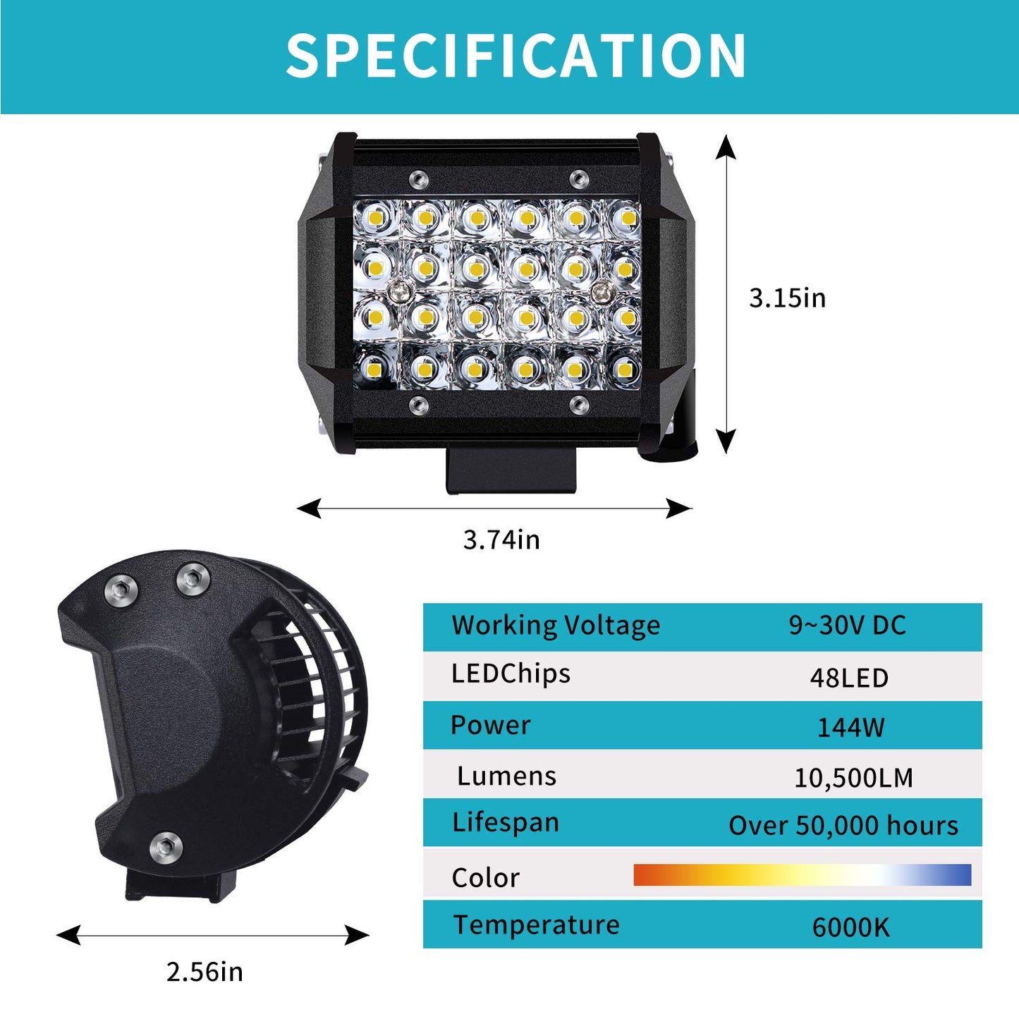 Kraumi Faro Trabajo LED de Coche 12V 7’’ 300W Faros Led 27,000LM 6000K IP67 Impermeable Off-road Foco para Moto ATV SUV Tractor Camión Barco