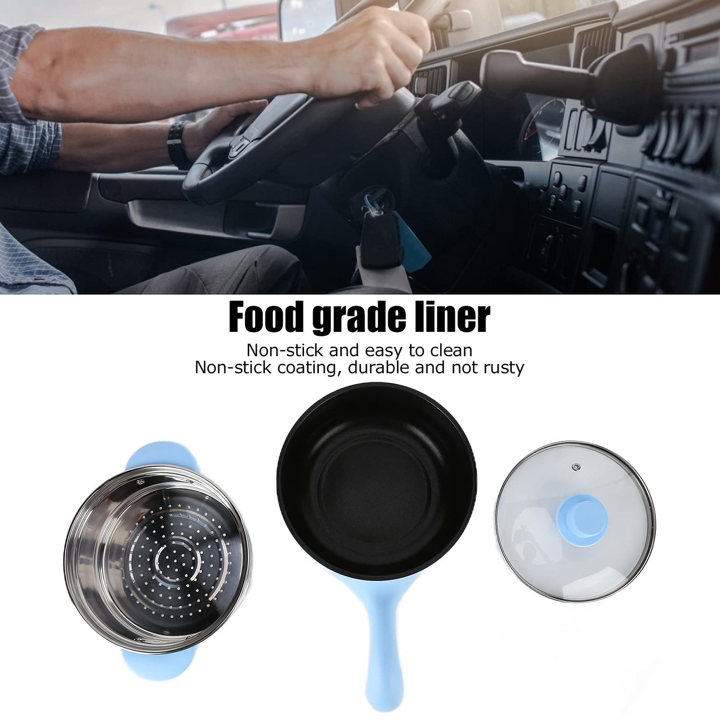 Olla de Cocina para Camión, Freidora Eléctrica de 2L, Salteado, Vaporizador Eléctrico, Olla de Cocina Eléctrica, Olla para Estofado, Cocina para Vehículo, (Sartén Eléctrica 24V 2