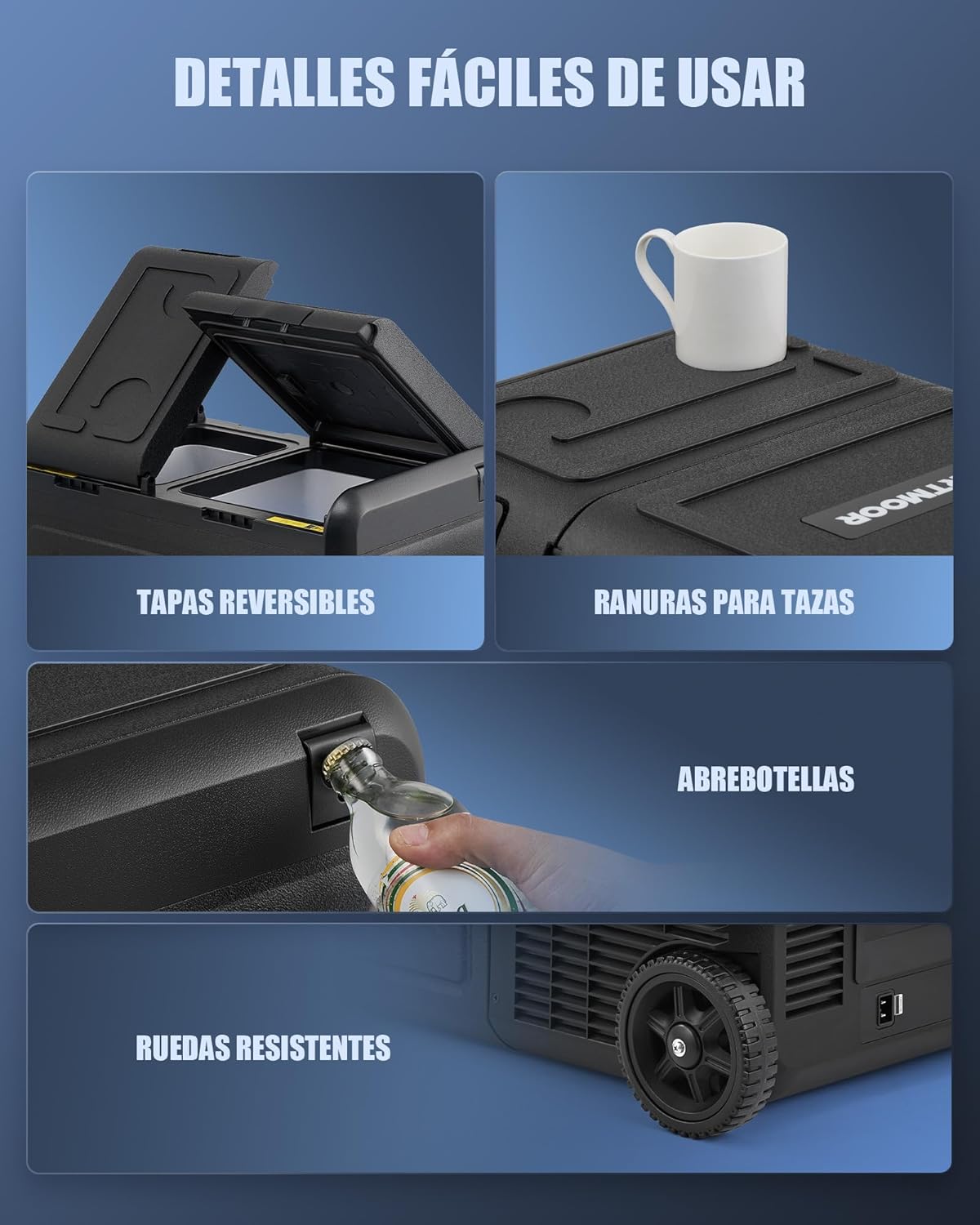 DARTMOOR Nevera Congelador para Coche, 45L Nevera de Vaje Compresor Portátil de Doble Zona con Ruedas, DC 12/24V y AC 100-240V, Nevera Eléctrica para Camping, Viajes -22°C a 20°C