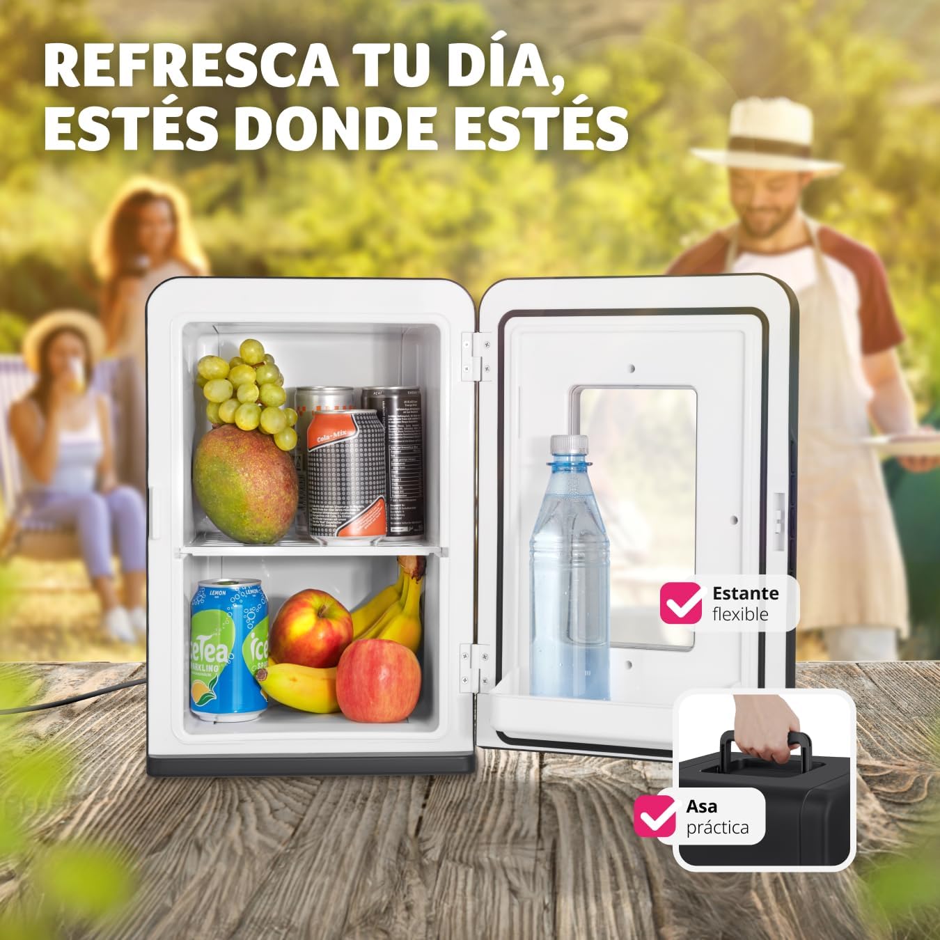 TecTake® mini nevera portatil electrica, nevera pequeña para cosméticos, frigorificos pequeños 2 en 1 con función enfriamiento y calefacción, cables AC/DC y modo ECO - Negro