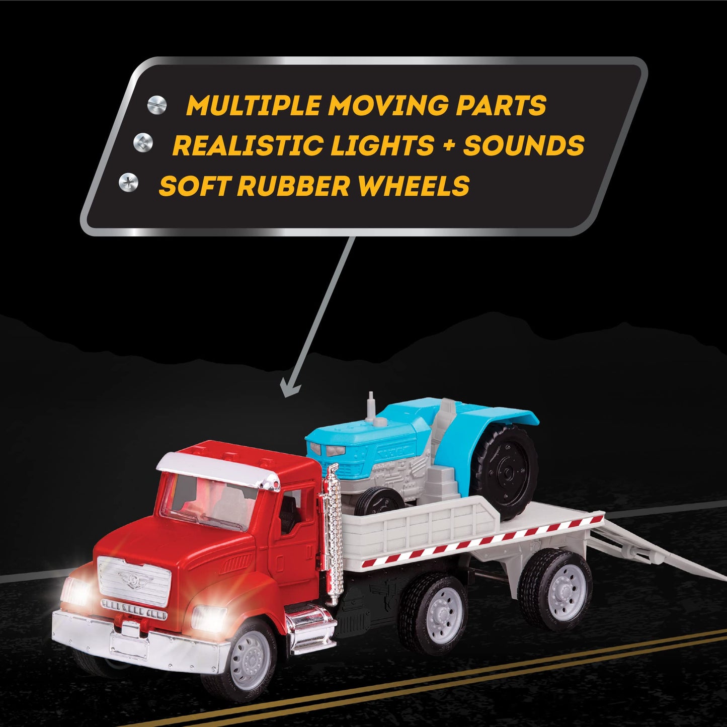 B. Driven by Battat Vehículo de Plataforma de Granja con Luces y Sonidos, Partes Móviles, Modelo Micro Flatbed Truck