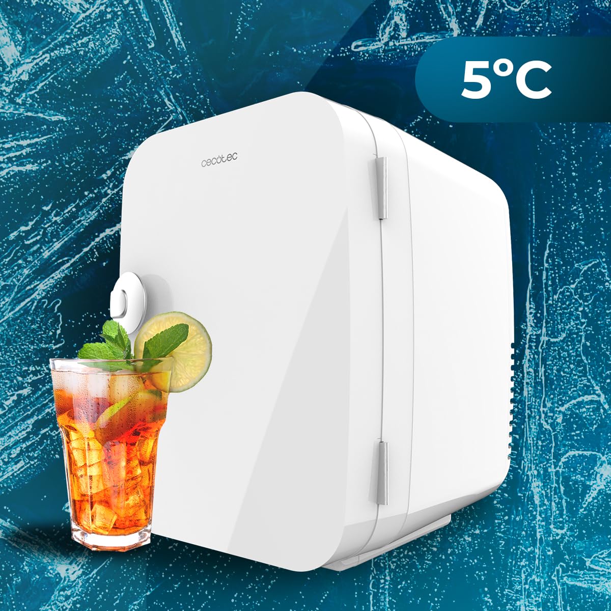 Cecotec Mini Nevera Bolero MiniCooling Río White 4L. Funcionamiento 12V-220V, Compatible coche y caravanas, Función enfriamiento y calentamiento, Rango temperatura 5-65º, Transporte fácil