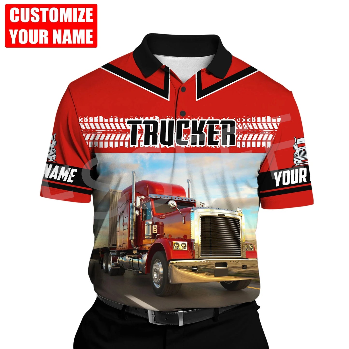 Custom Name Truck Operator Trucker Driver Worker 3DPrint Summer Tattoo Harajuku Polo Shirts Jersey Streetwear Short Sleeves AK3