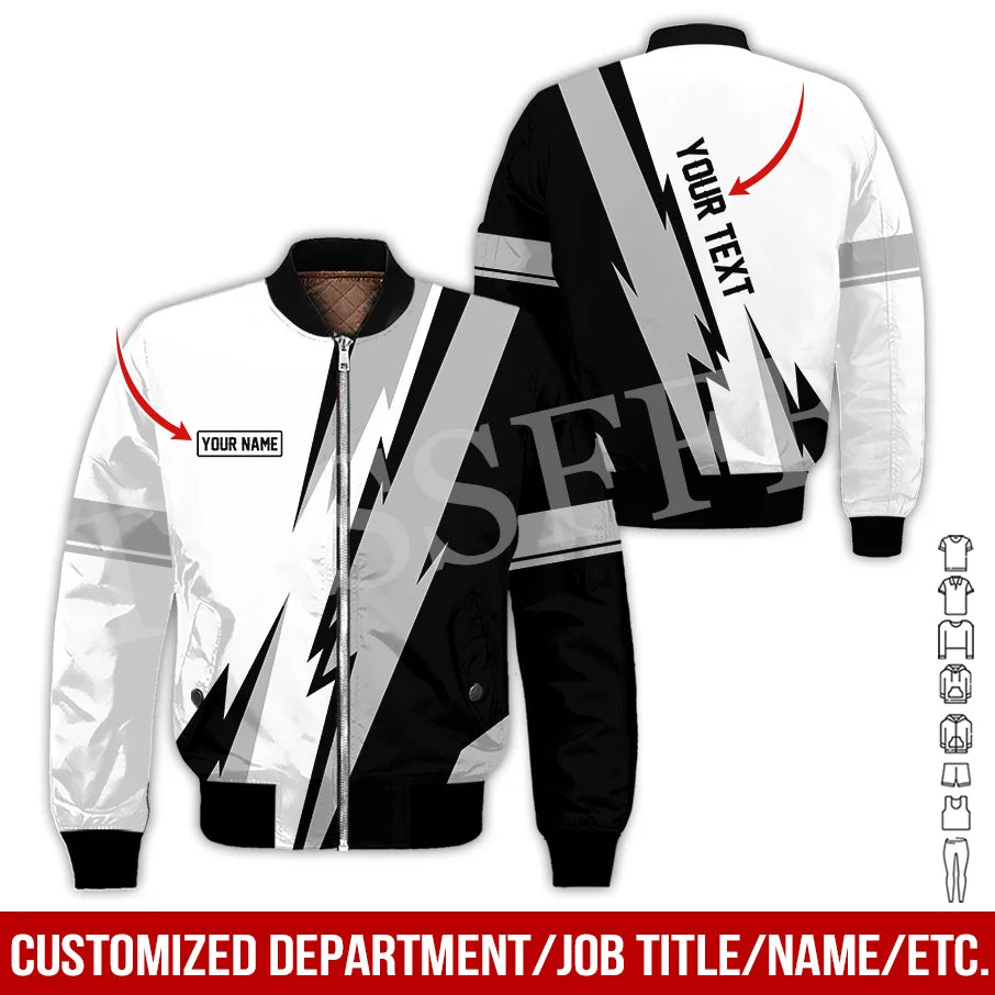 Custom Name Cosplay Worker Heavy Equipment Tow Truck Retro 3D Print Bomber Jacket Winter Harajuku Oversize Casual Flight Coat X1