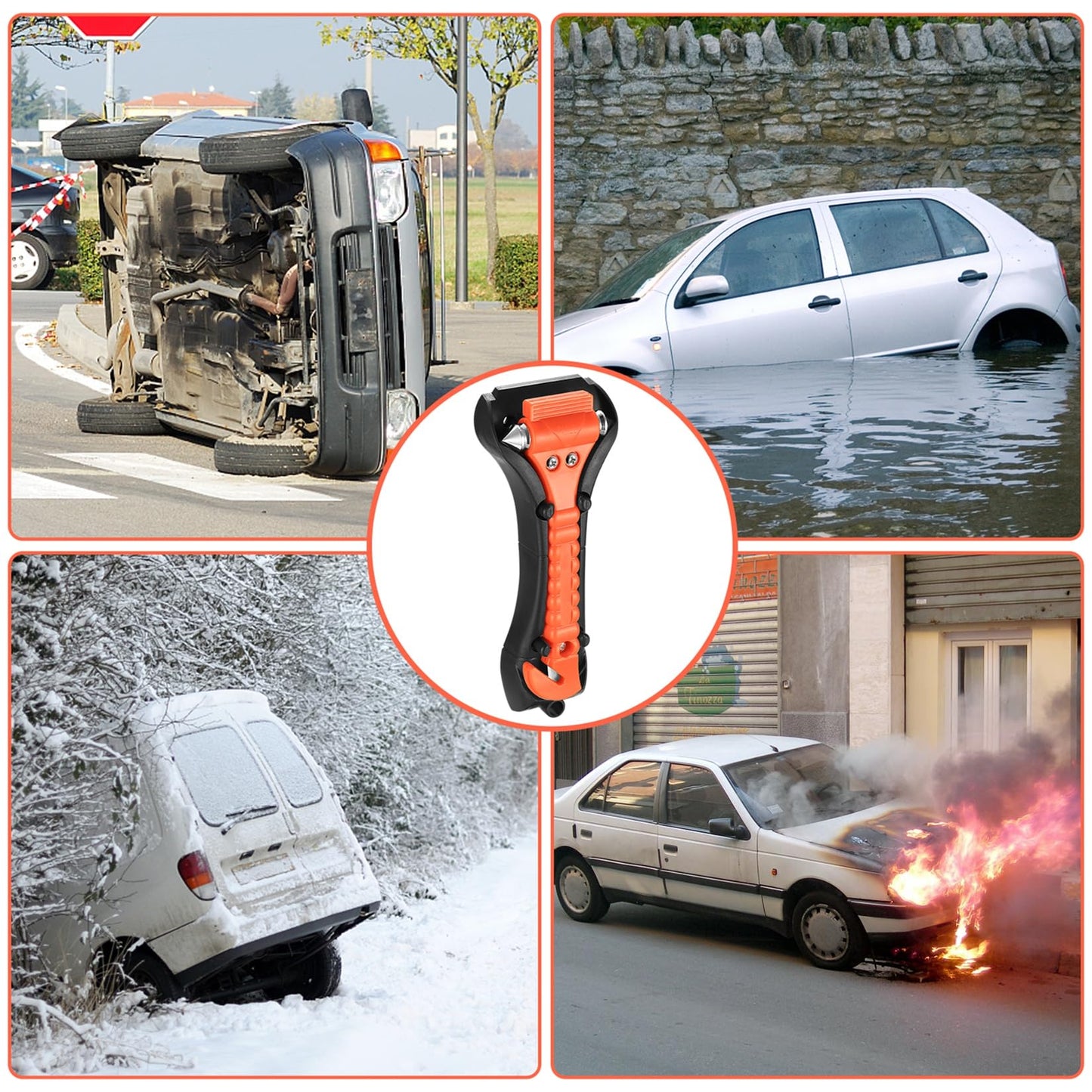 But Oswetf 2 Piezas Martillo de Emergencia para Coche, Incluye Cortacinturones de Seguridad y Rompeventanas, Ideal para Automóviles, Autobuses y Camiones, Accesorios de Coche (Rojo)