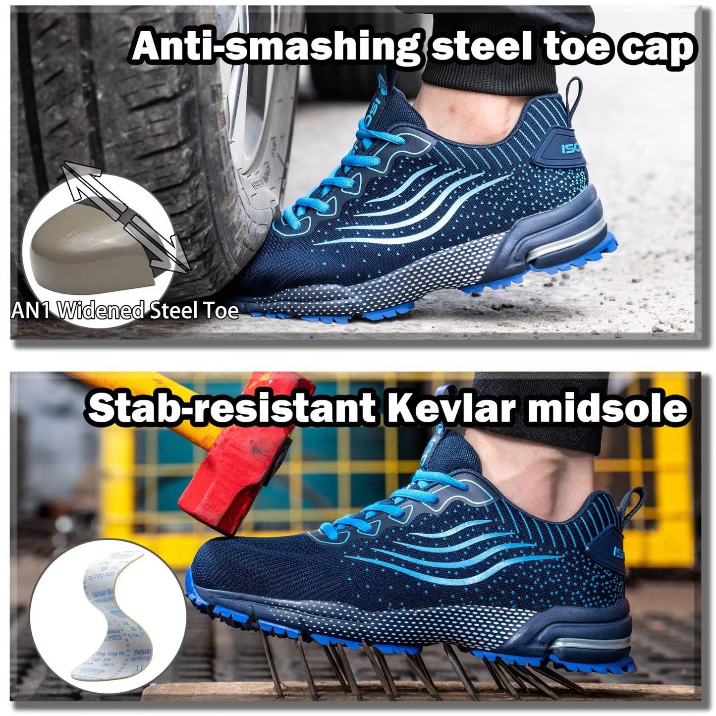 ISOOUS Zapatos de Seguridad Hombre Mujer Calzado de Trabajo Comodo Ligeros con Punta de Acero Transpirable Anti-pinchazos