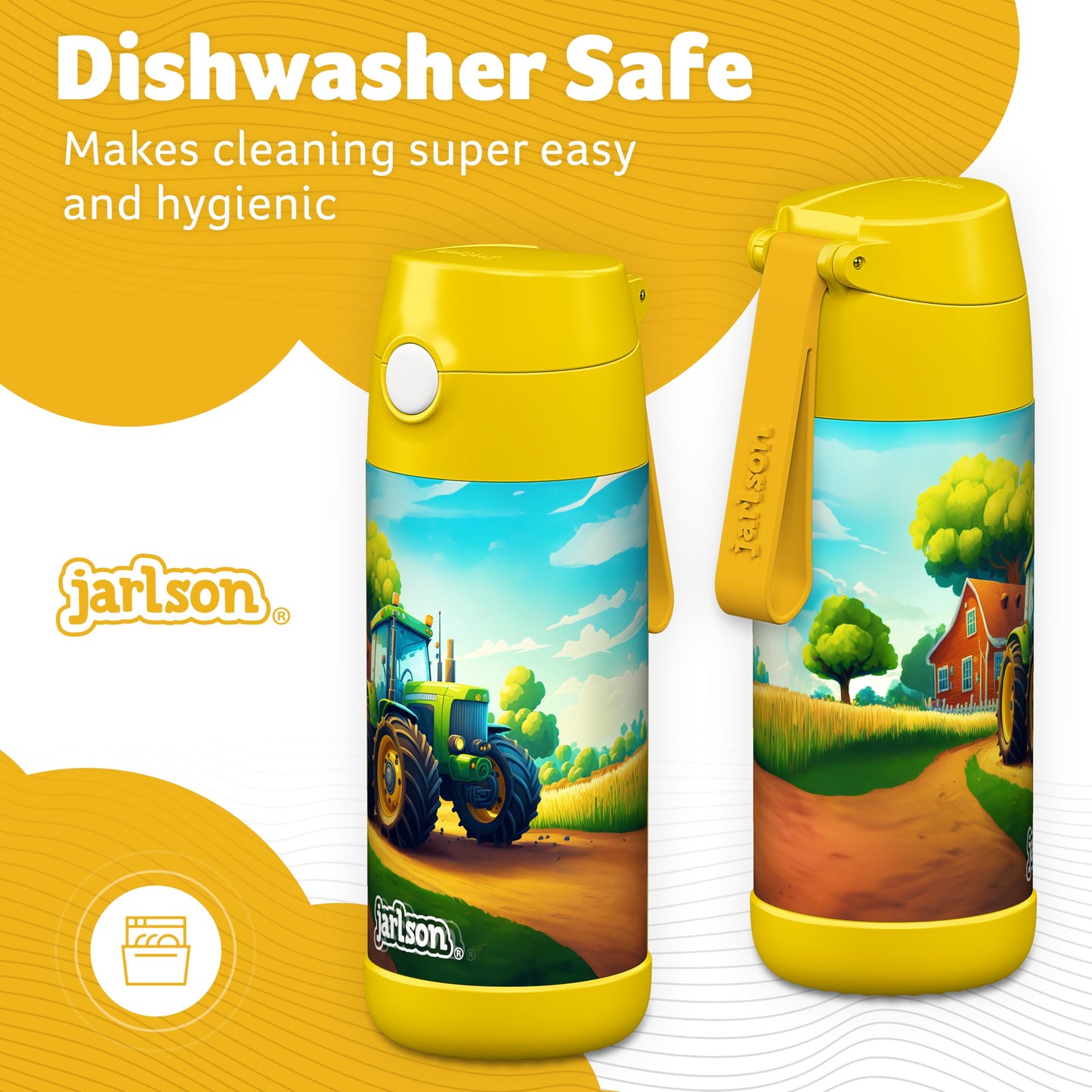 Jarlson®, Botella térmica de acero inoxidable, para niños, libre de BPA, botella para bebidas con pajilla, termo de 500 ml (Camión de bomberos rojo, 500 ml)