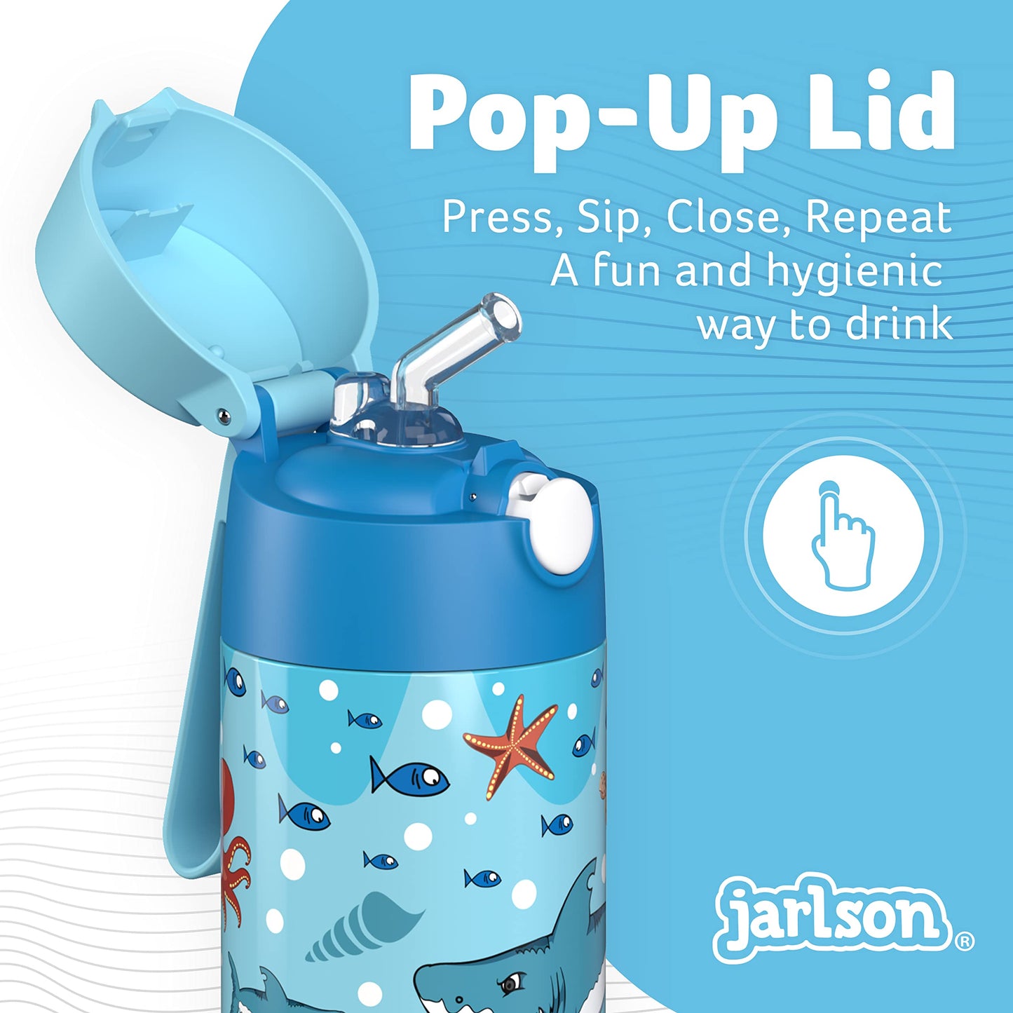 Jarlson®, Botella térmica de acero inoxidable, para niños, libre de BPA, botella para bebidas con pajilla, termo de 500 ml (Camión de bomberos rojo, 500 ml)