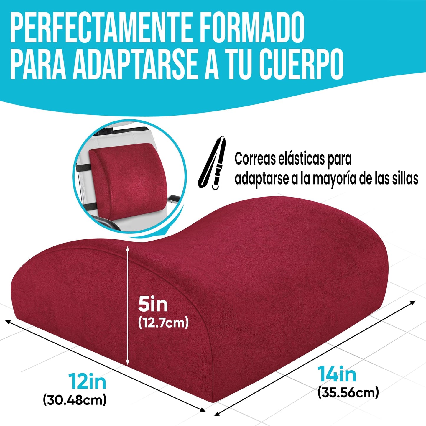FORTEM Cojín Lumbar Ergonómico para Silla de Oficina, Coche y Gaming, con Espuma Viscoelástica de Alta Densidad y Funda Lavable, Respaldo Ortopédico para Mayor Comodidad