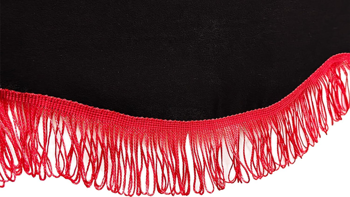 Juego de 3 cortinas para camiones en negro con flecos rojos