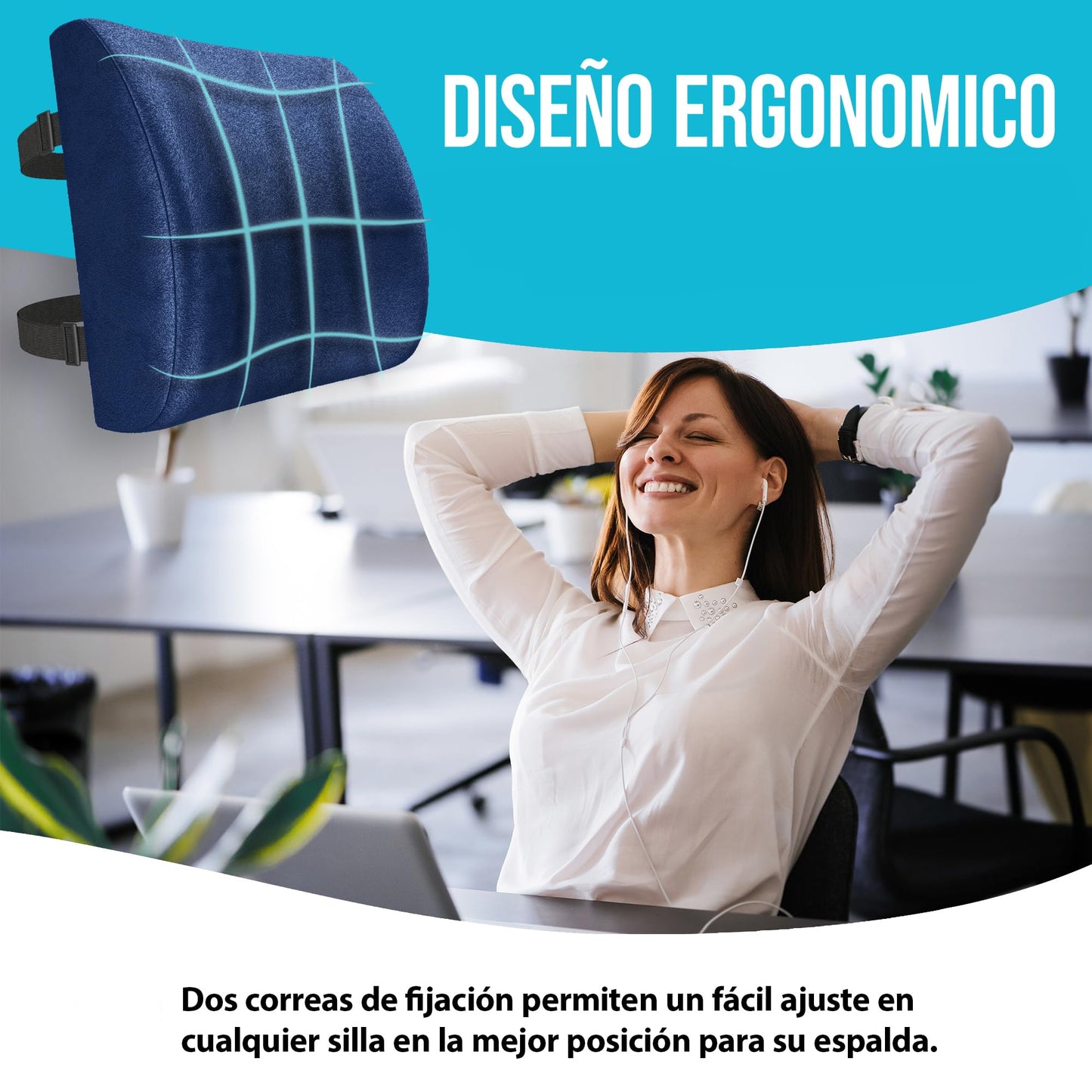 FORTEM Cojín Lumbar Ergonómico para Silla de Oficina, Coche y Gaming, con Espuma Viscoelástica de Alta Densidad y Funda Lavable, Respaldo Ortopédico para Mayor Comodidad