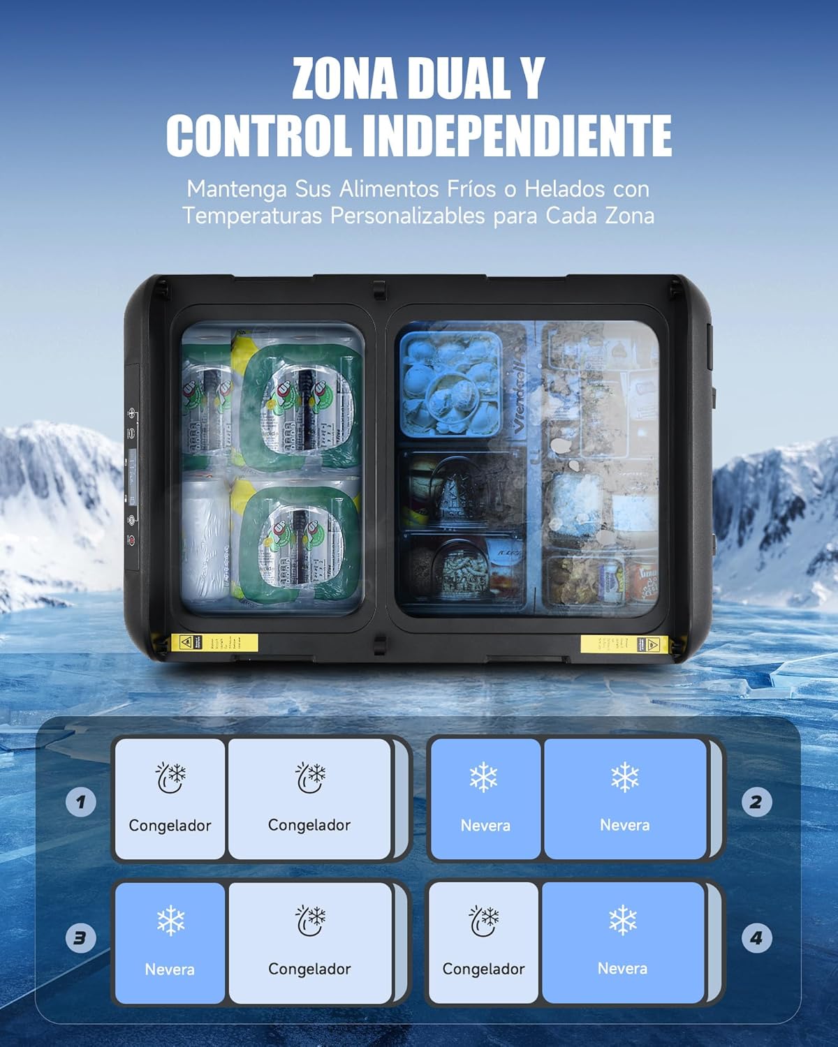DARTMOOR Nevera Congelador para Coche, 45L Nevera de Vaje Compresor Portátil de Doble Zona con Ruedas, DC 12/24V y AC 100-240V, Nevera Eléctrica para Camping, Viajes -22°C a 20°C