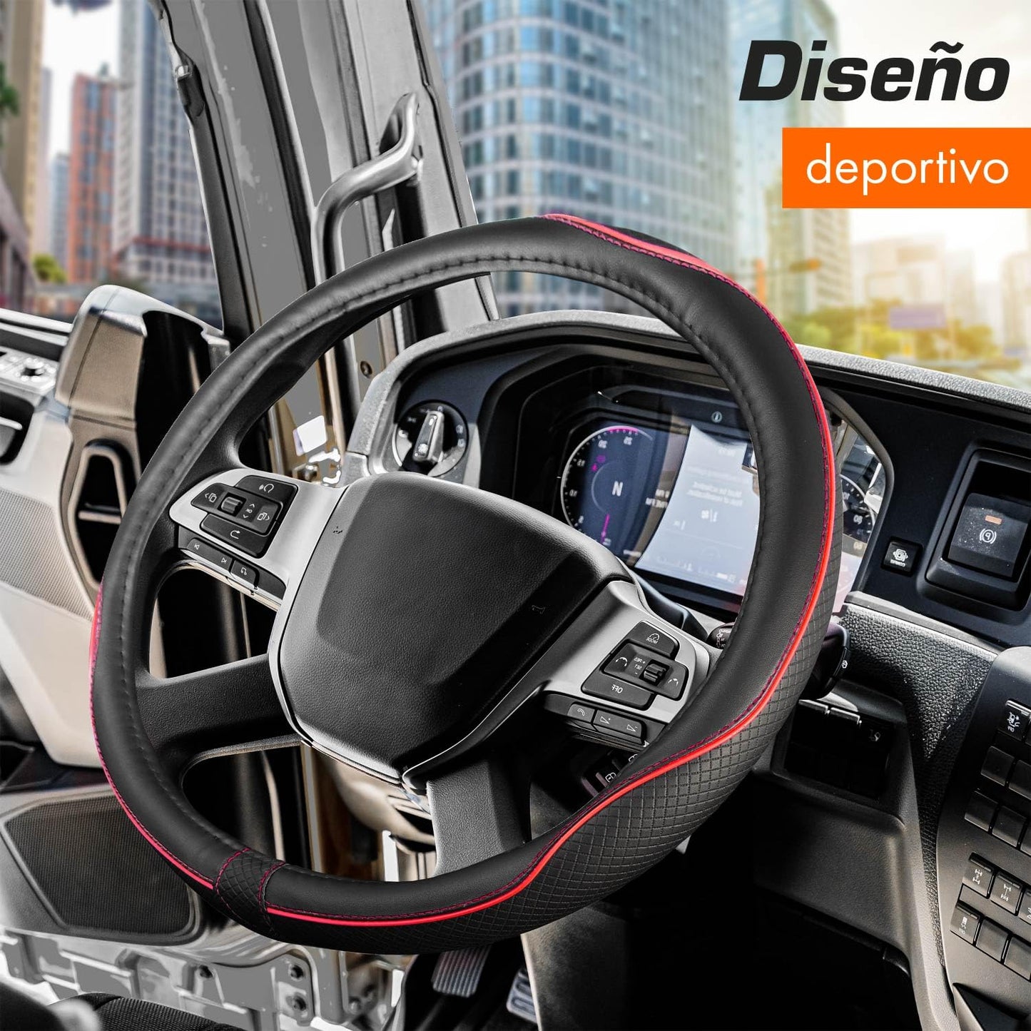 Upgrade4cars Funda Volante Coche Azul Negro Universal Poli-Piel | Cubre 37-38 cm Diámetro Exterior | Accesorios Coches Interior Decoracion Cubierta | Ideas Regalos
