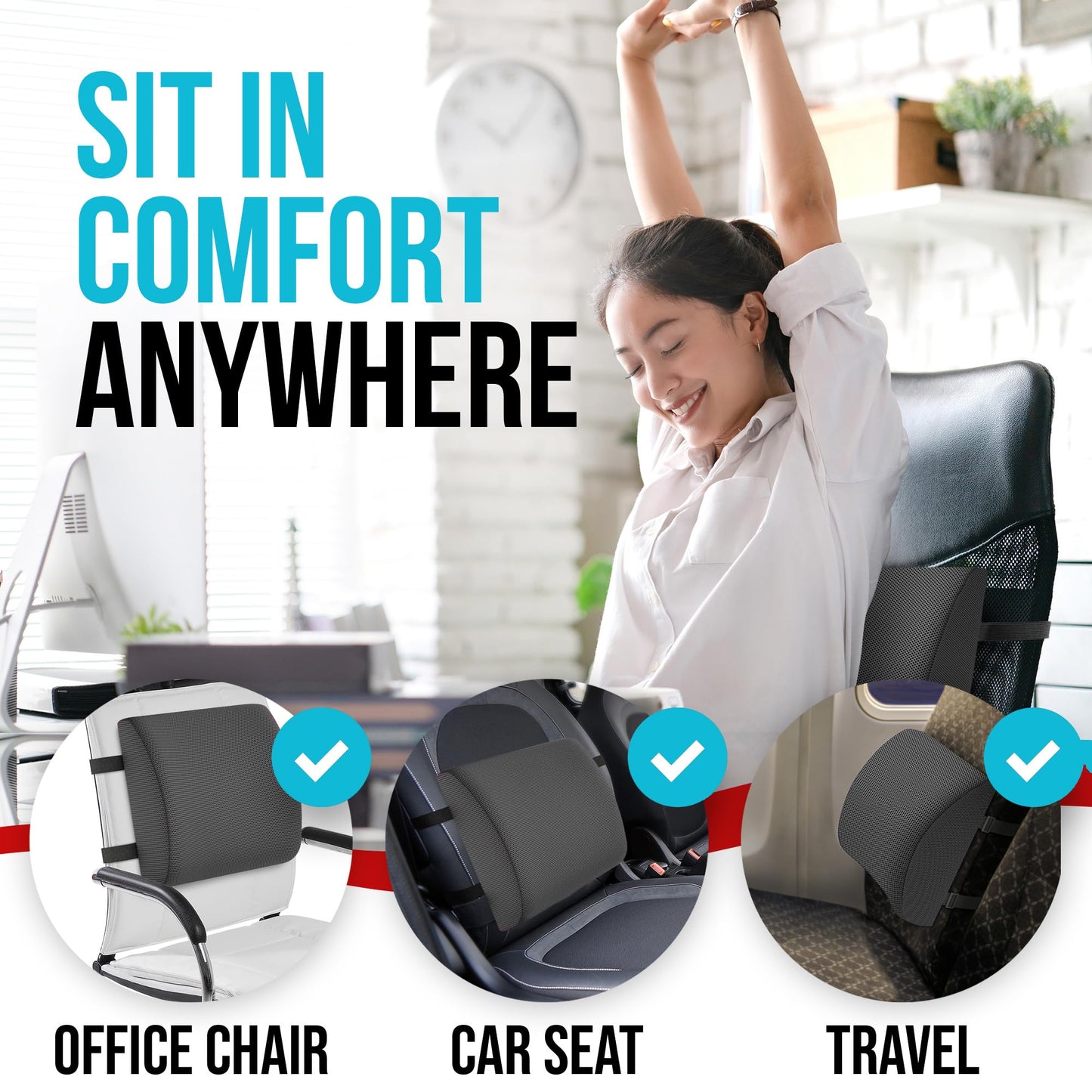 FORTEM Cojín Lumbar Ergonómico para Silla de Oficina, Coche y Gaming, con Espuma Viscoelástica de Alta Densidad y Funda Lavable, Respaldo Ortopédico para Mayor Comodidad