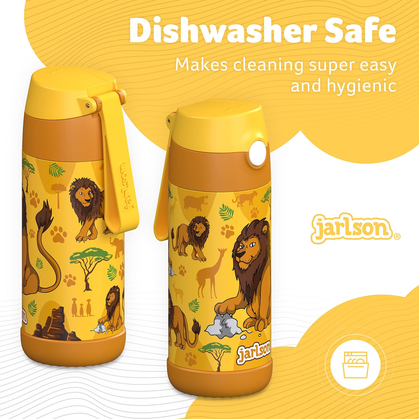 Jarlson®, Botella térmica de acero inoxidable, para niños, libre de BPA, botella para bebidas con pajilla, termo de 500 ml (Camión de bomberos rojo, 500 ml)