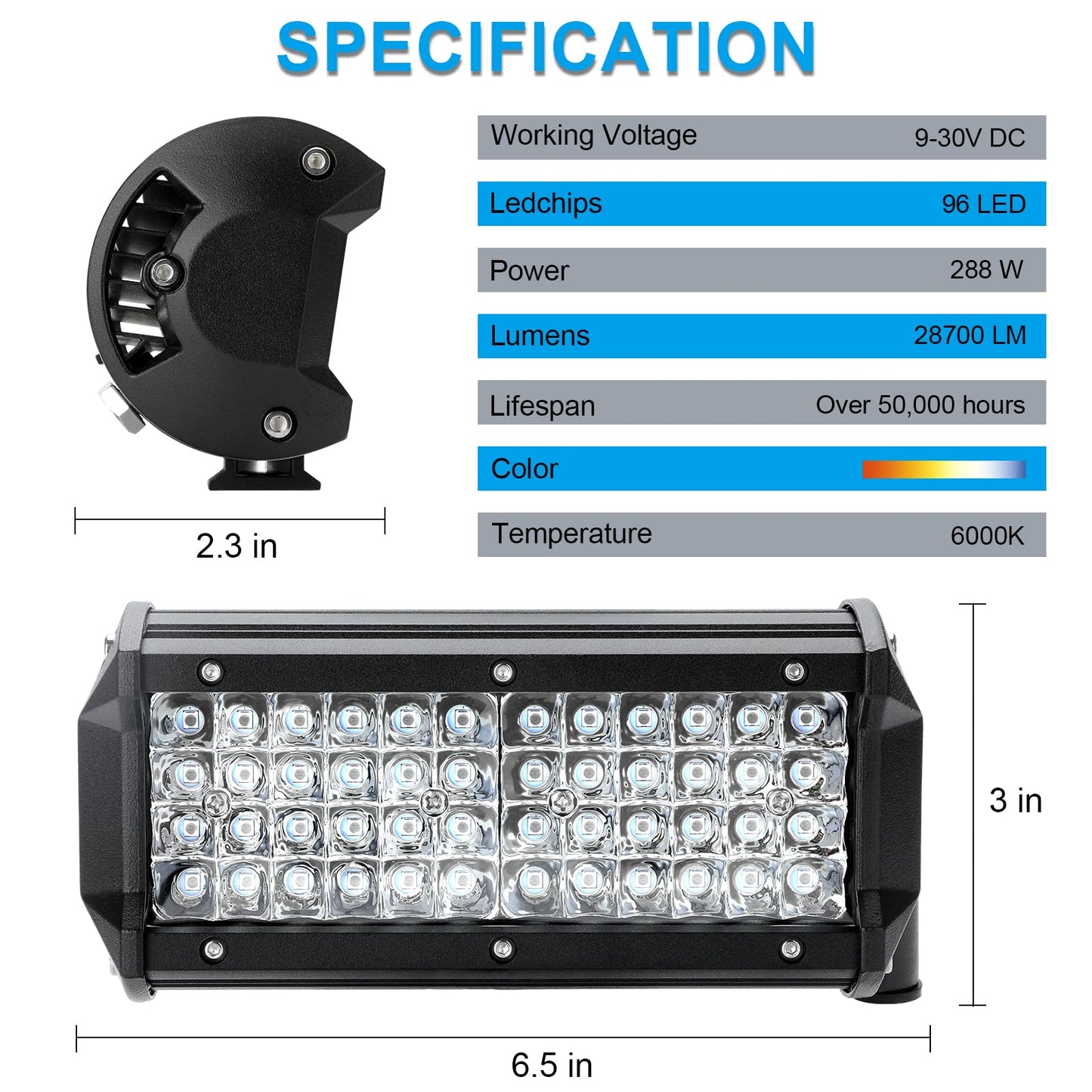Kraumi Faro Trabajo LED de Coche 12V 7’’ 300W Faros Led 27,000LM 6000K IP67 Impermeable Off-road Foco para Moto ATV SUV Tractor Camión Barco
