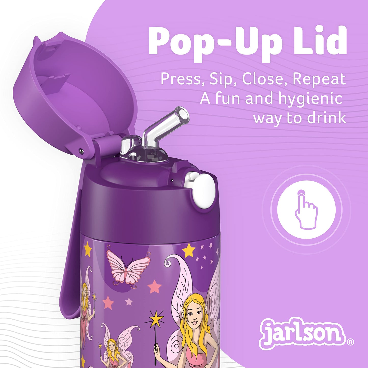Jarlson®, Botella térmica de acero inoxidable, para niños, libre de BPA, botella para bebidas con pajilla, termo de 500 ml (Camión de bomberos rojo, 500 ml)
