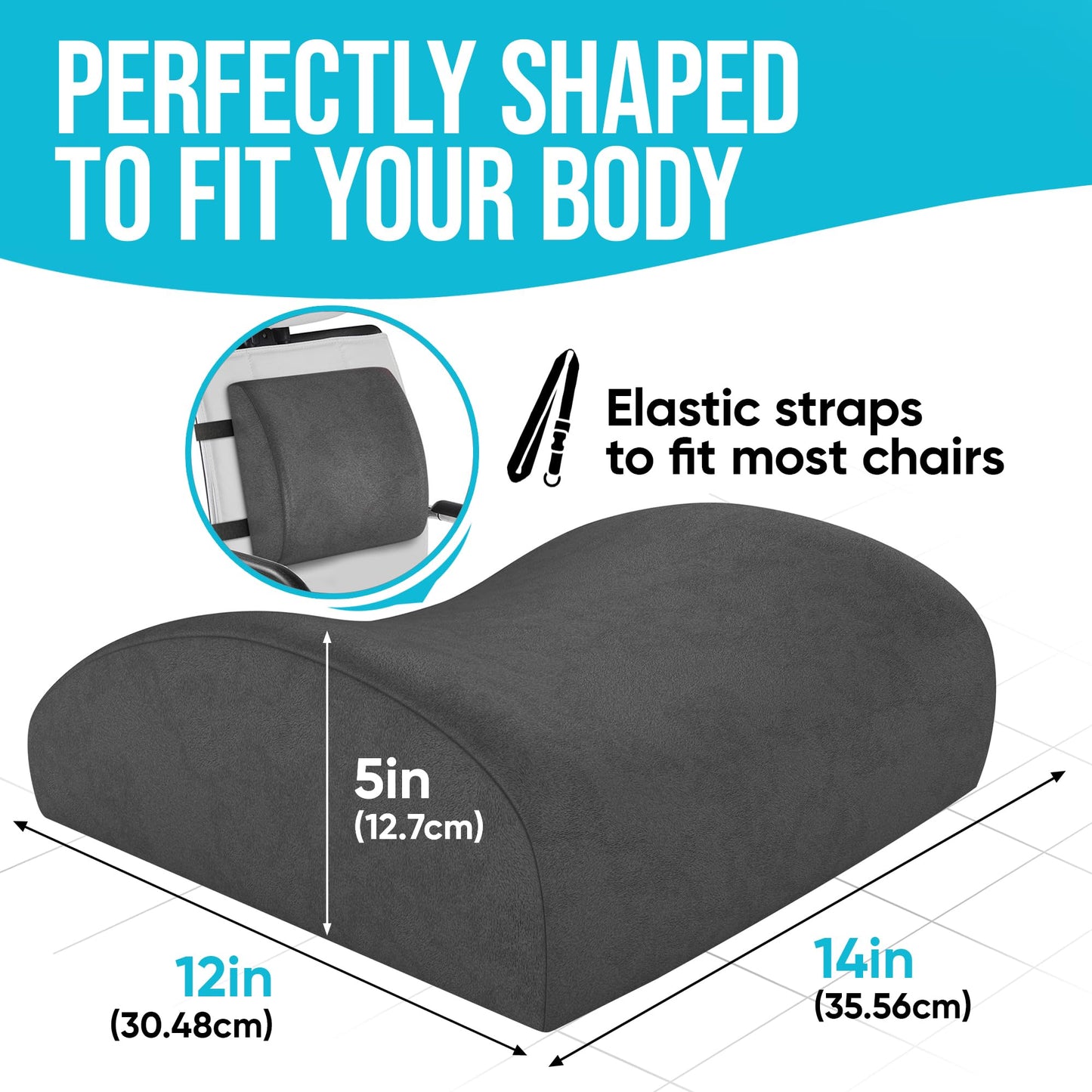 FORTEM Cojín Lumbar Ergonómico para Silla de Oficina, Coche y Gaming, con Espuma Viscoelástica de Alta Densidad y Funda Lavable, Respaldo Ortopédico para Mayor Comodidad