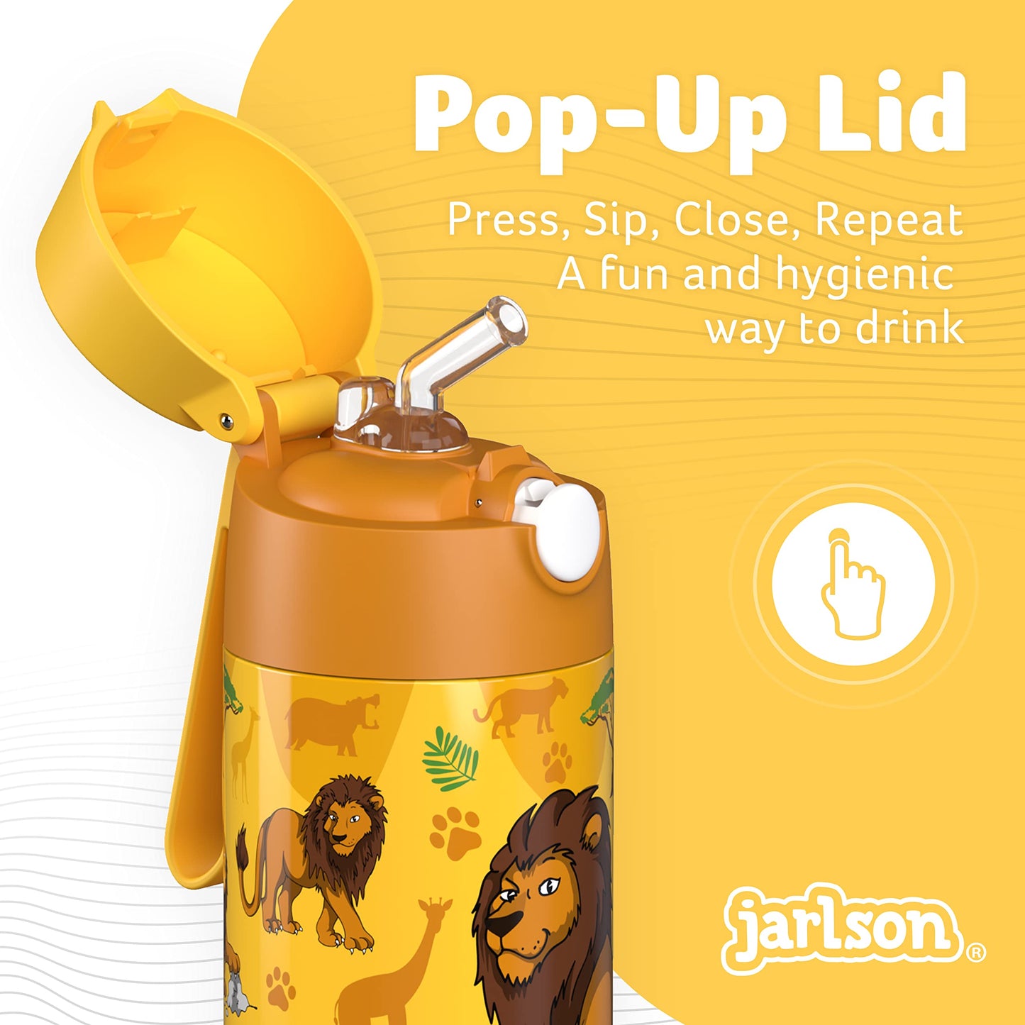 Jarlson®, Botella térmica de acero inoxidable, para niños, libre de BPA, botella para bebidas con pajilla, termo de 500 ml (Camión de bomberos rojo, 500 ml)
