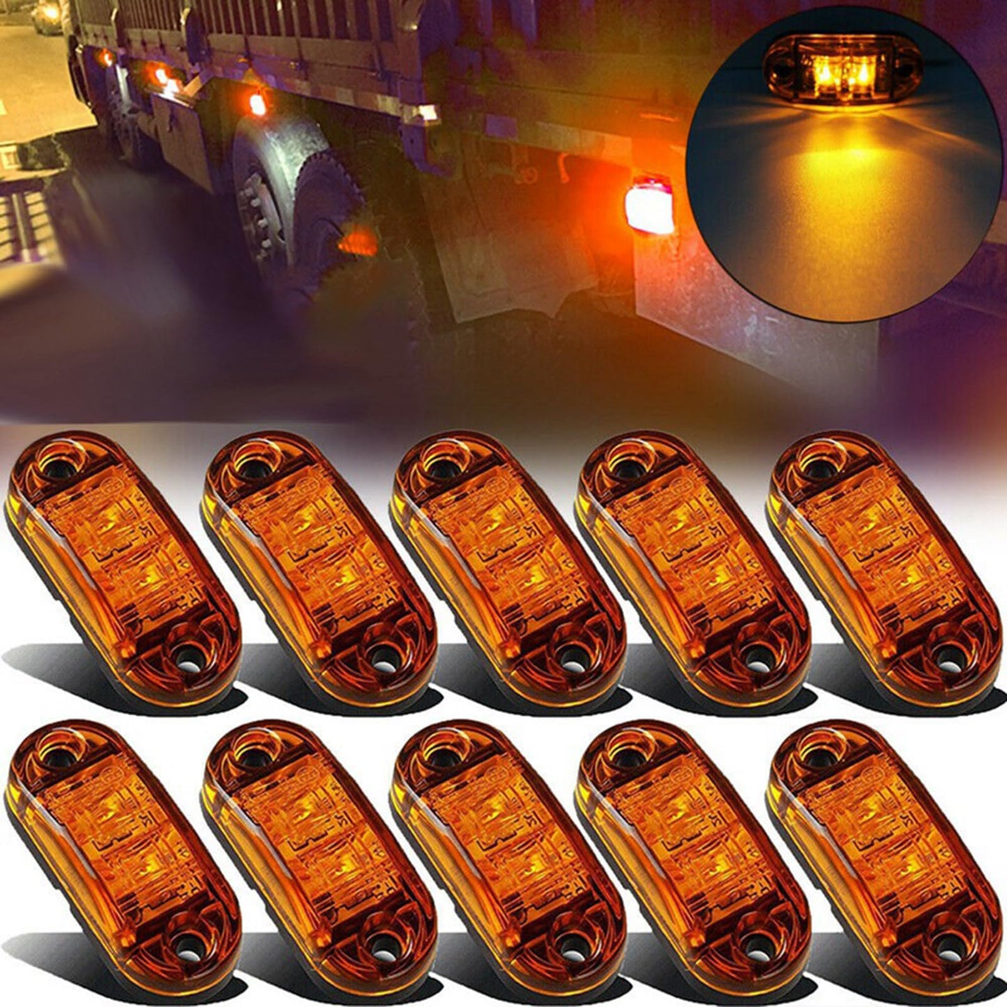 Krtopo 30X 2 Luces LED de Marcador Lateral 12 / 24V Trailer luz Lateral de Advertencia Luz Amarilla/Blanco/Rosa para Camión RV Caravan (Rosa+Amarilla+Blanco)