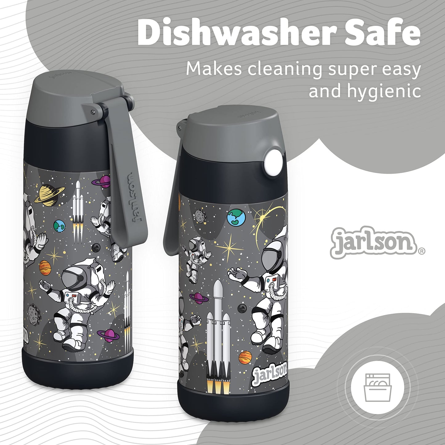 Jarlson®, Botella térmica de acero inoxidable, para niños, libre de BPA, botella para bebidas con pajilla, termo de 500 ml (Camión de bomberos rojo, 500 ml)